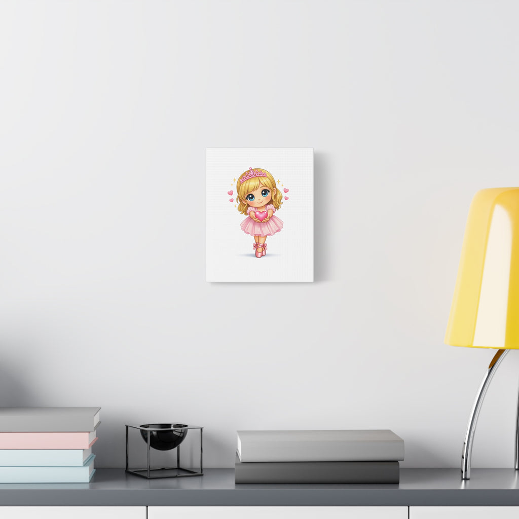 Cute Ballerina Princess Canvas Art - Pink Heart Dance Wall Decor