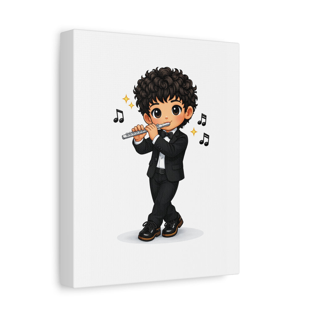 Flute Player Chibi Canvas Art — Cute Musician Wall Decor