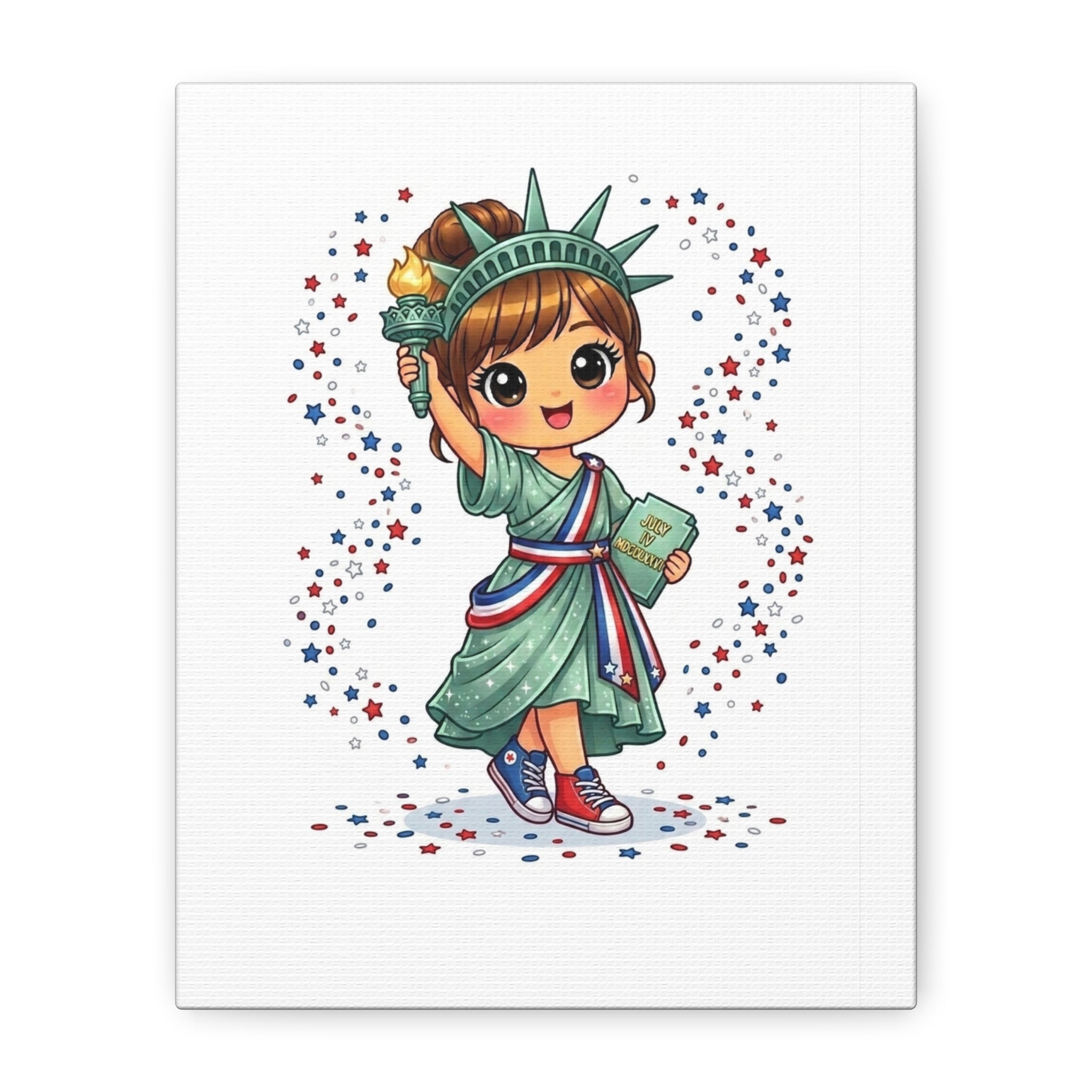 Patriotic Little Liberty Girl Canvas Print — Cute Statue of Liberty Wall Art