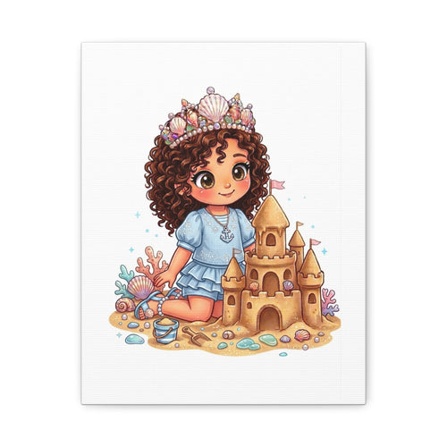 Cute Little Mermaid Princess Beach Canvas — Kid’s Wall Art with Sandcastle