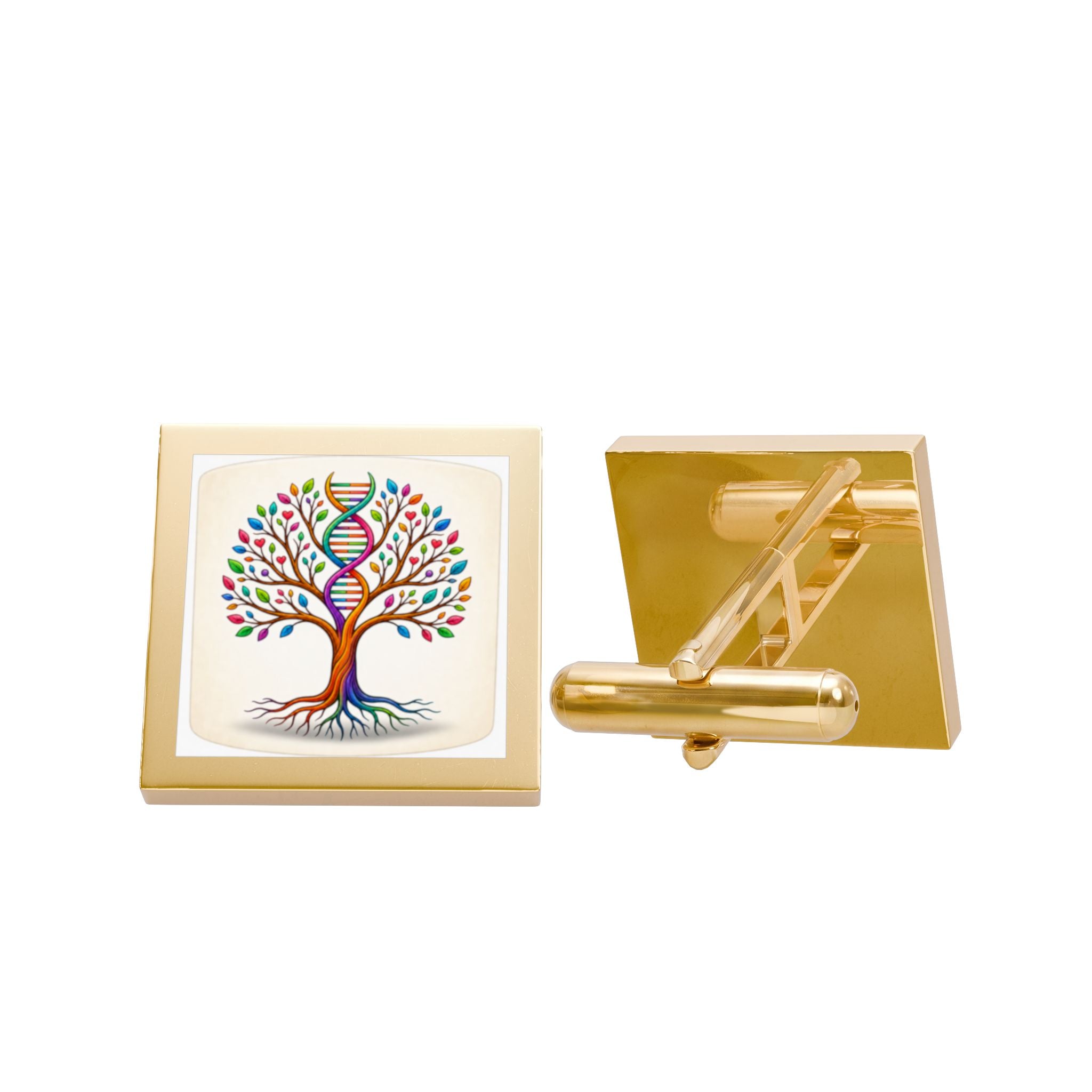 Tree of Life Gold Cufflinks — Colorful Family Heritage Wedding Gift