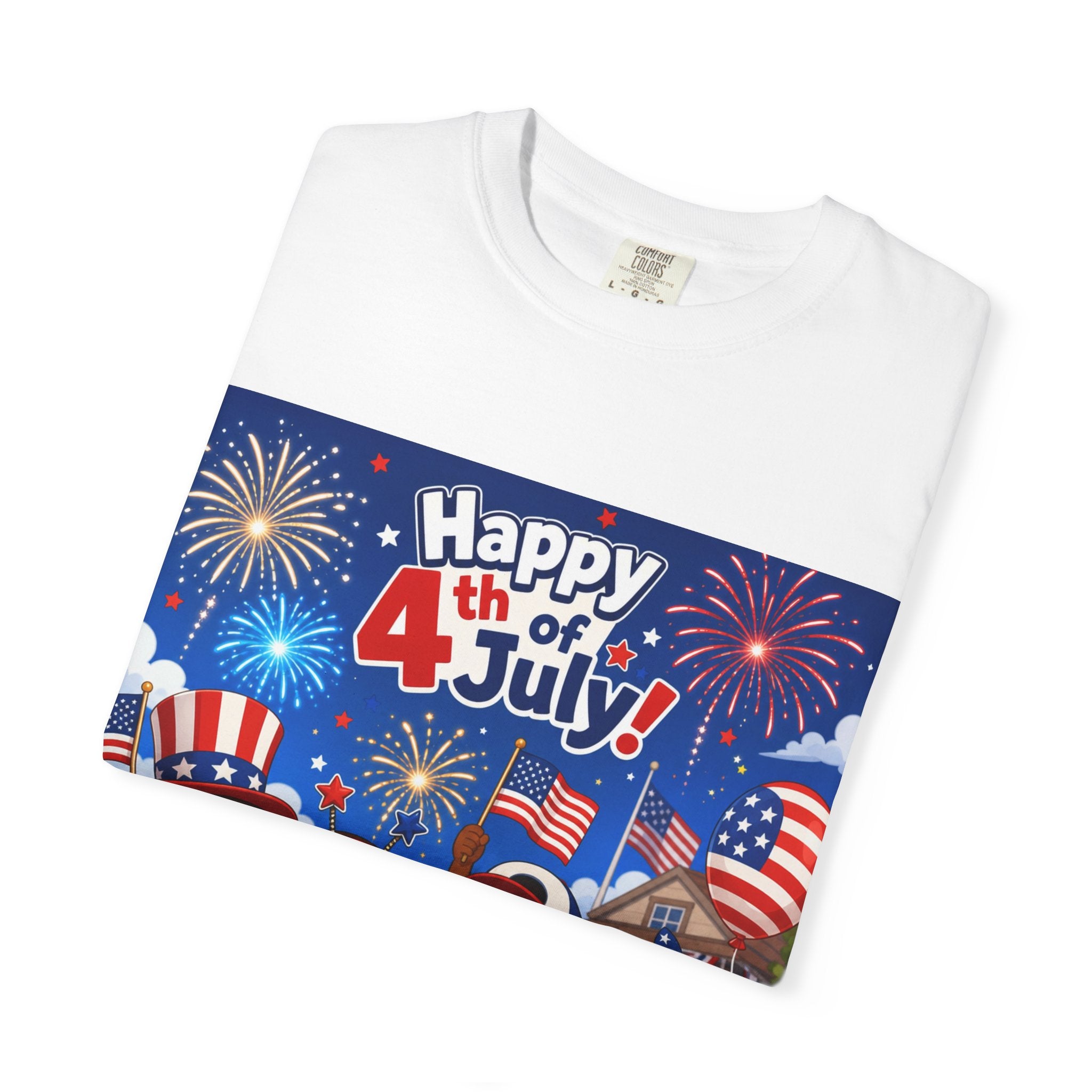 4th of July Kids Patriotic T-Shirt — "Happy 4th of July" Fireworks Design