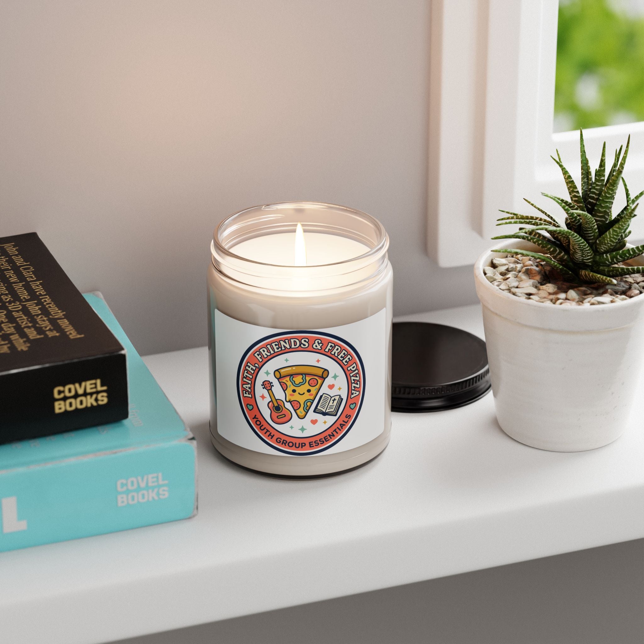 Faith, Friends & Free Pizza Candle | Christian memes, church camp vibe
