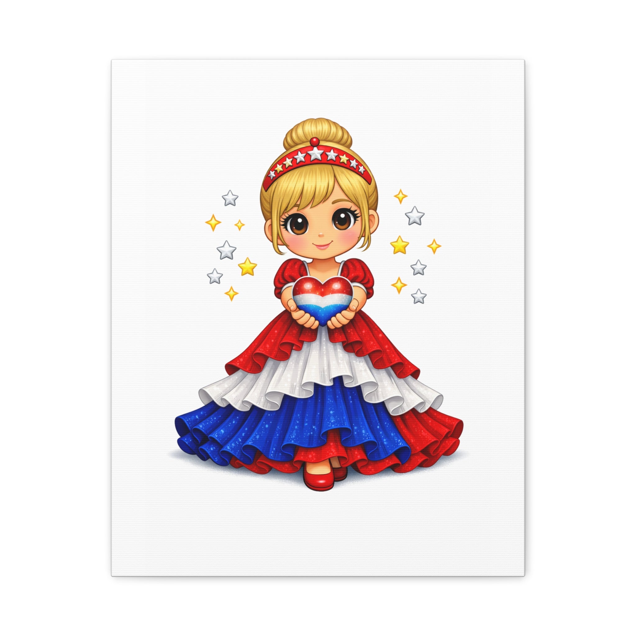 Patriotic Girl Holding Heart Matte Canvas Wall Art