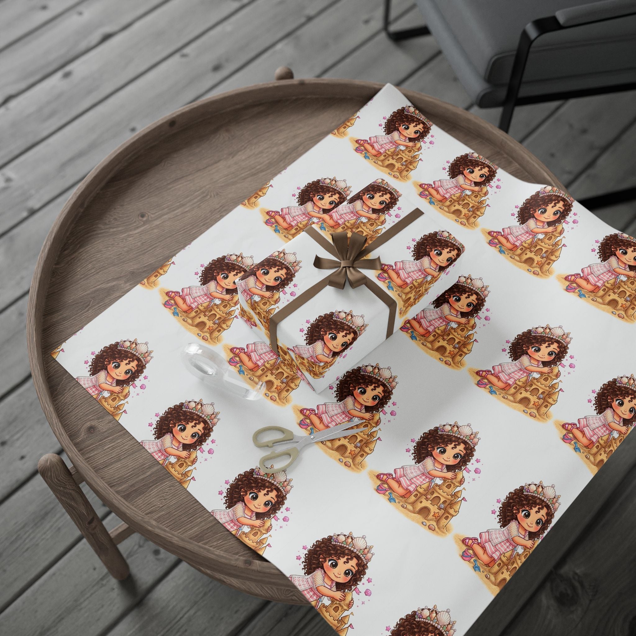 Wrapping Paper — Cute Girl with Flowers Pattern, Floral Gift Wrap for Birthdays & Baby Showers