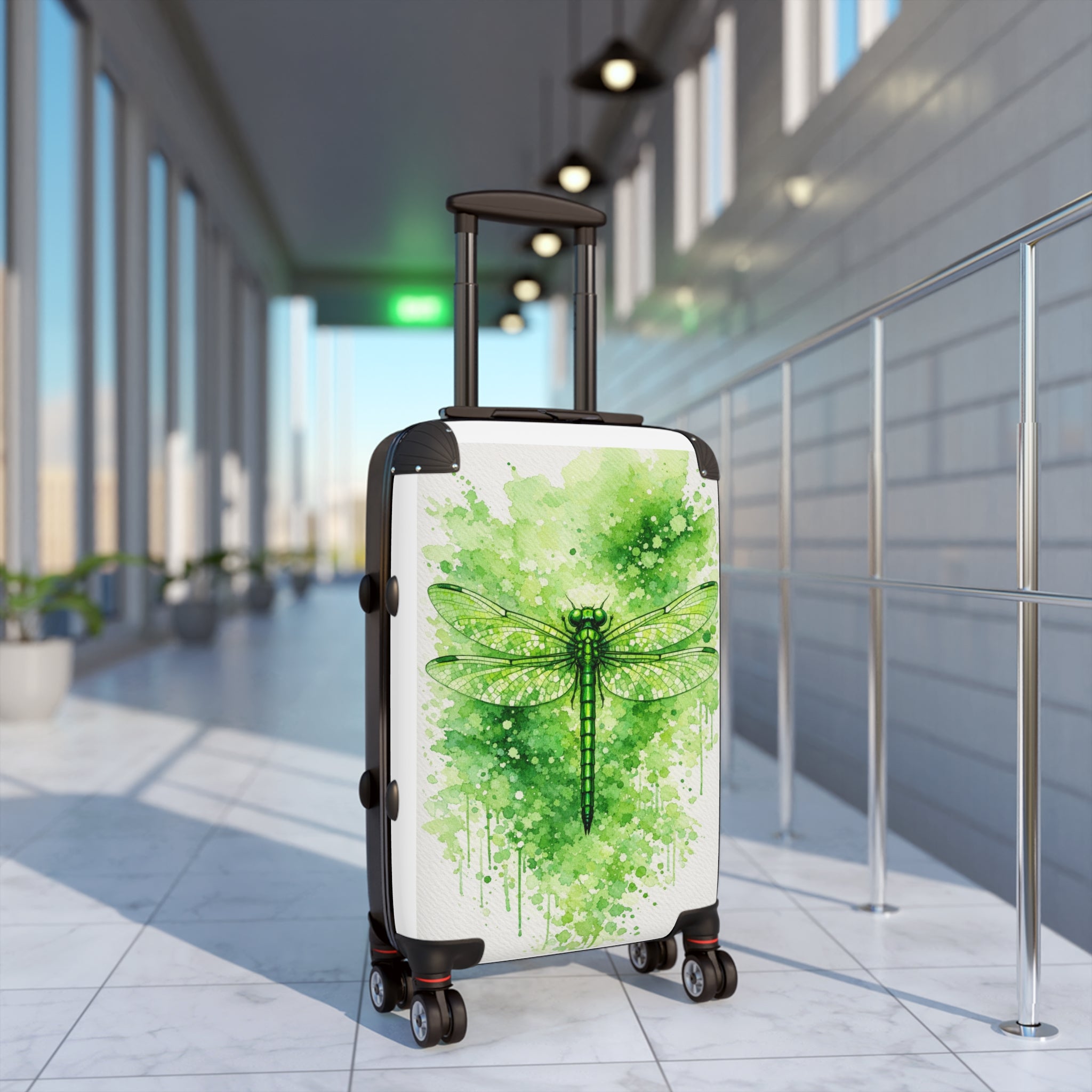 Green Dragonfly Suitcase - Watercolor Insect Luggage Cover