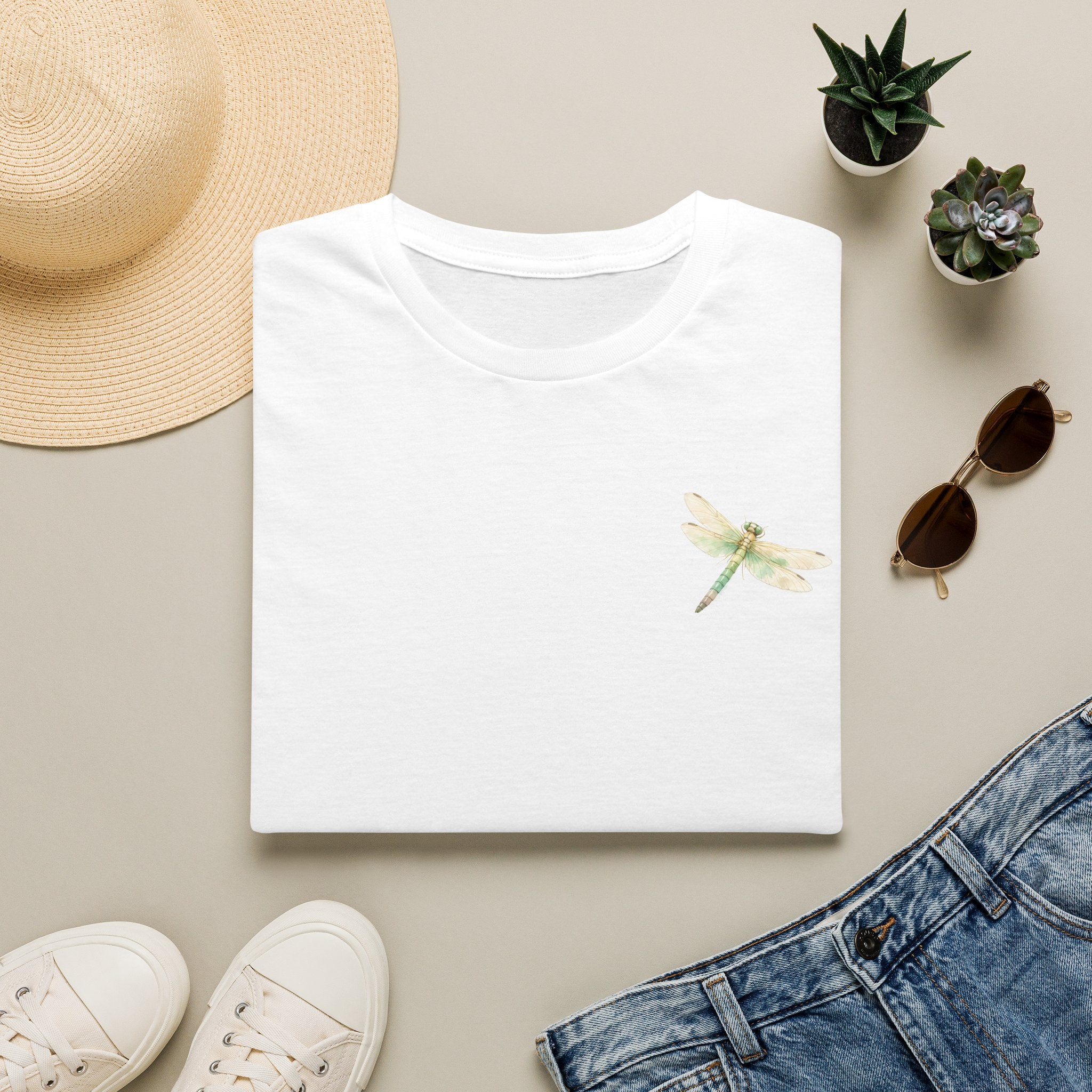 Dragonfly Watercolor T-Shirt — Botanical Nature Tee for Women & Men