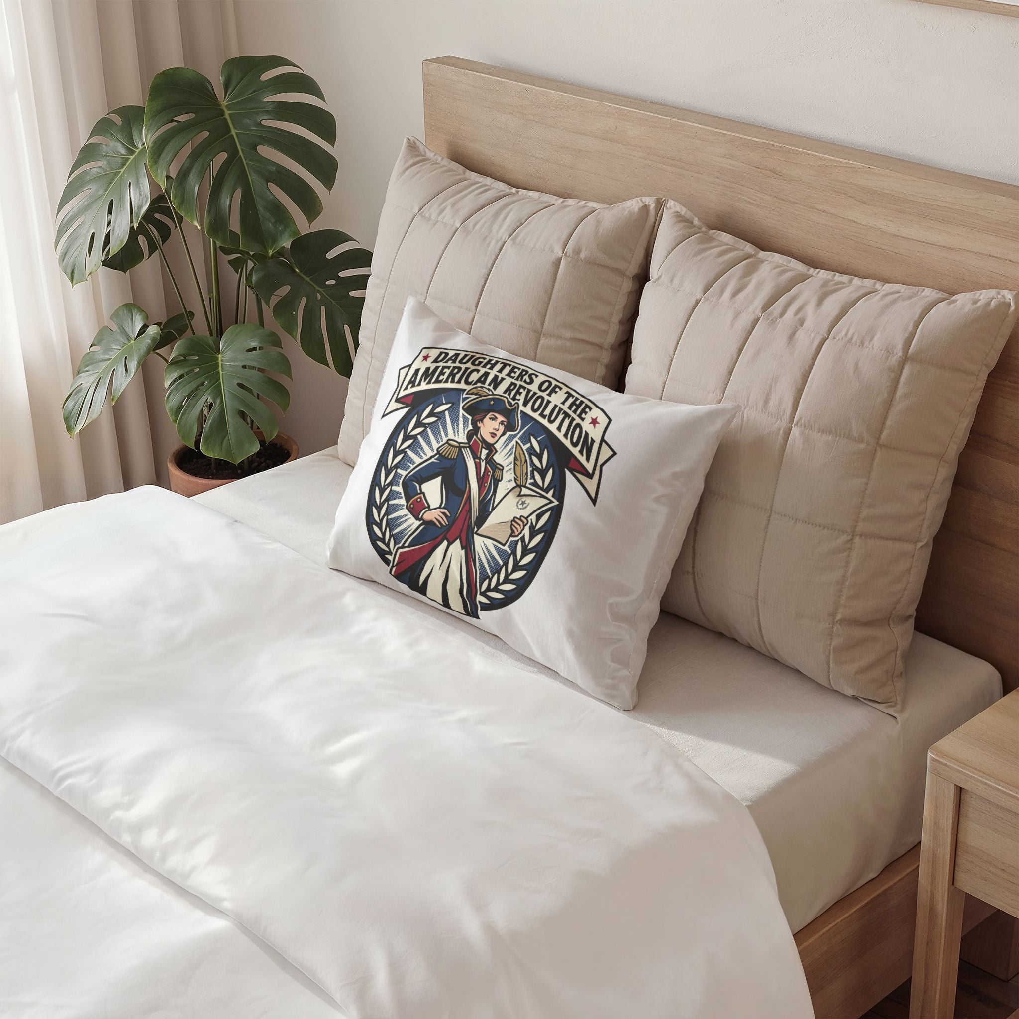 Daughters of the American Revolution Decorative Pillow Sham — Patriotic Colonial Woman Throw Pillow Cover