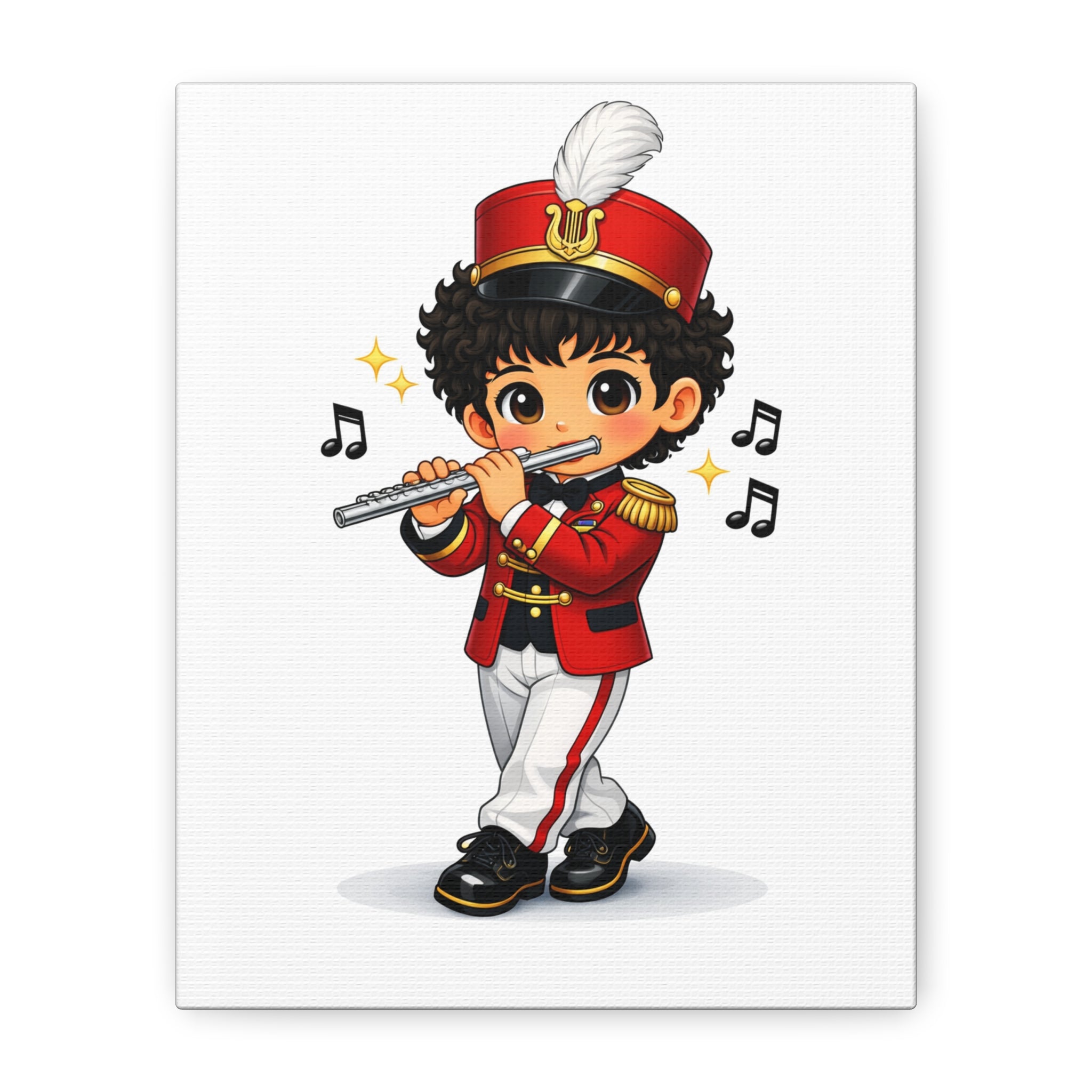 Marching Band Flutist Canvas Print — Cute Cartoon Musician Wall Art