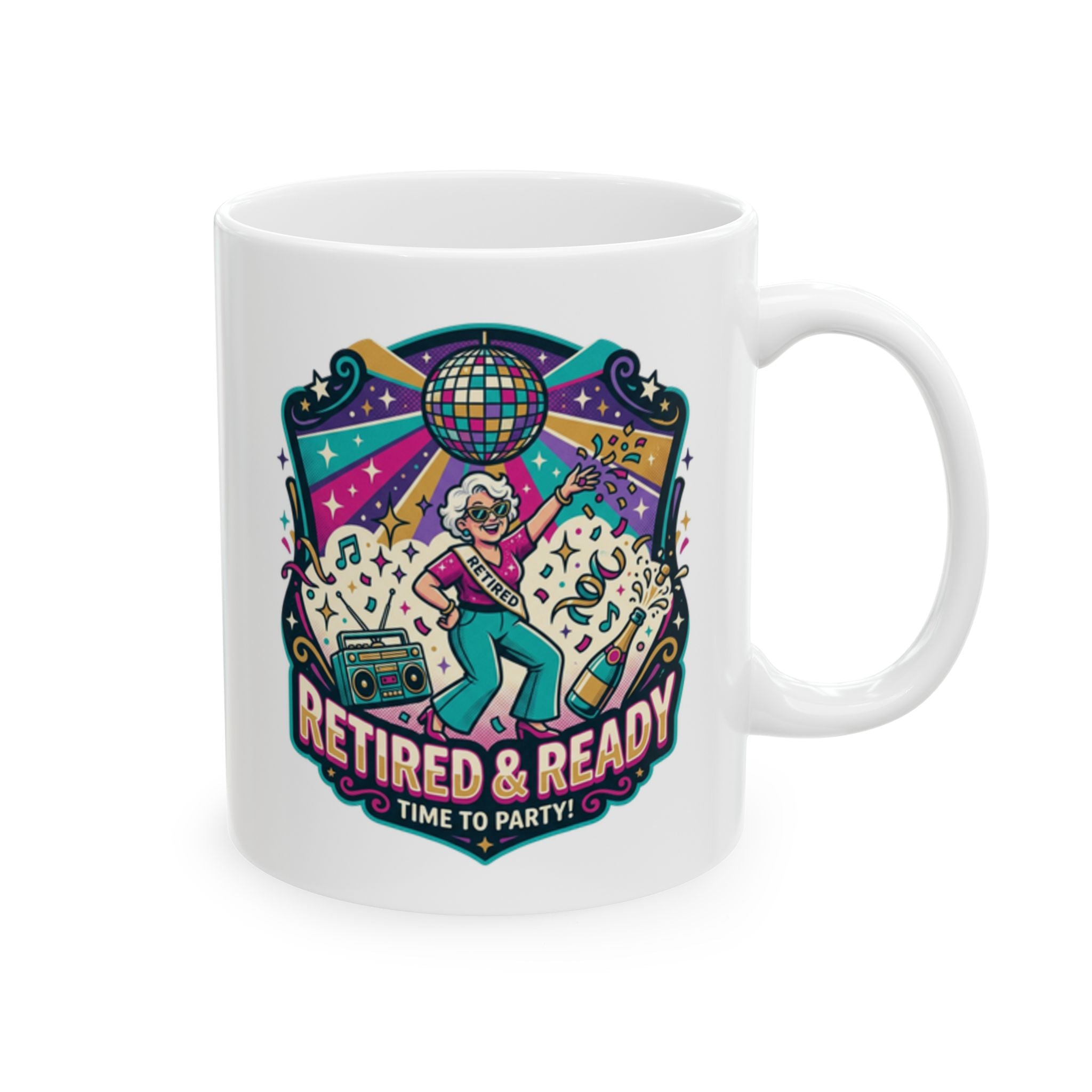 Retro Ready Ceramic Mug — Colorful Vintage Arcade Skull Design (11oz, 15oz)