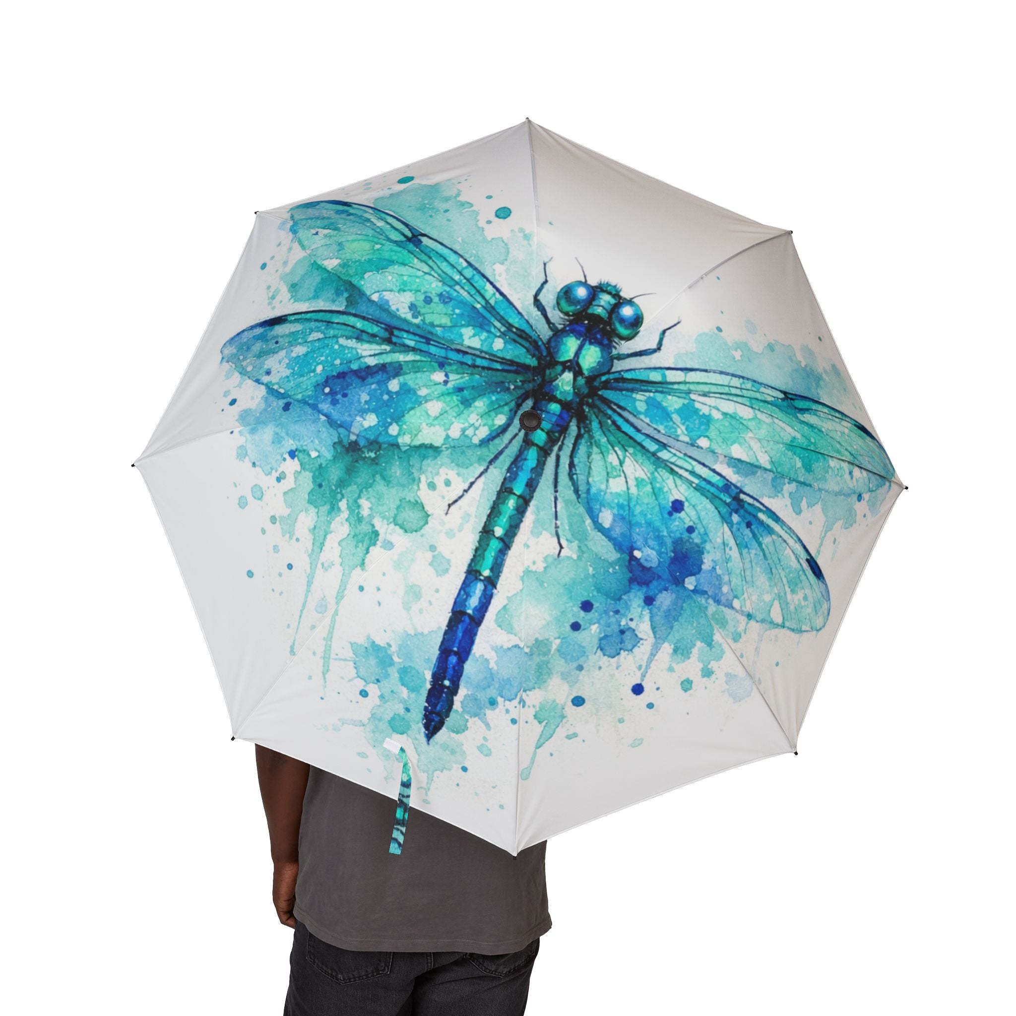 Dragonfly Watercolor Foldable Umbrella — Compact Semi-Automatic Rain Parasol