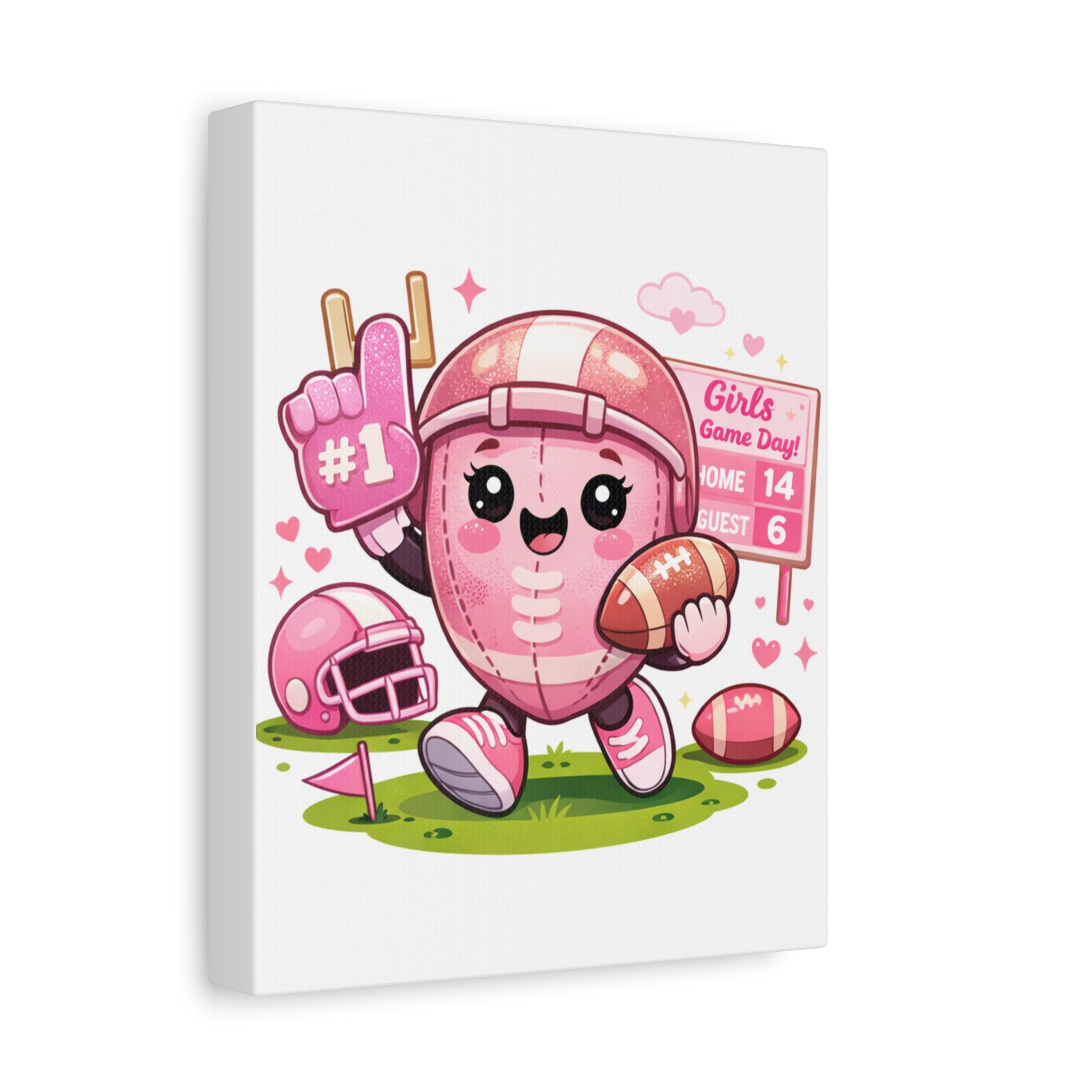 Pink Football Girl Canvas – Cute Girls’ Game Day Wall Art