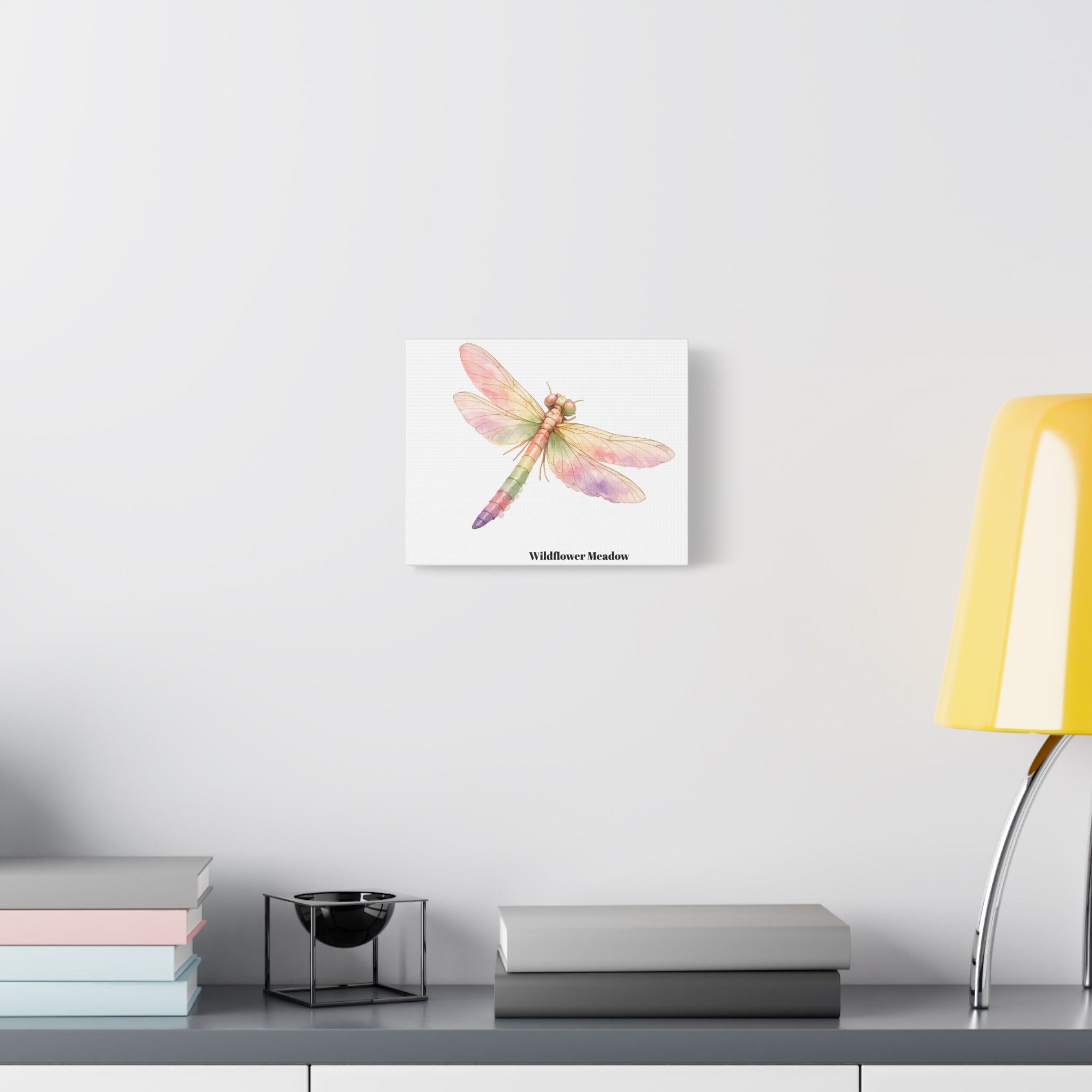 Watercolor Dragonfly Canvas Print – "Wildflower Meadow" Stretched Matte Wall Art
