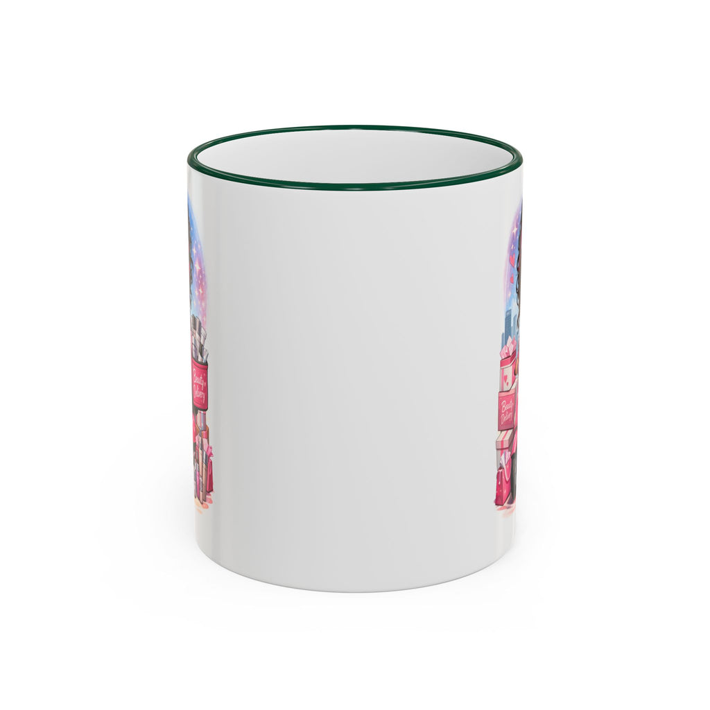 Coffee Mug — Cute Pink Makeup Girl Illustration Accent Rim & Handle