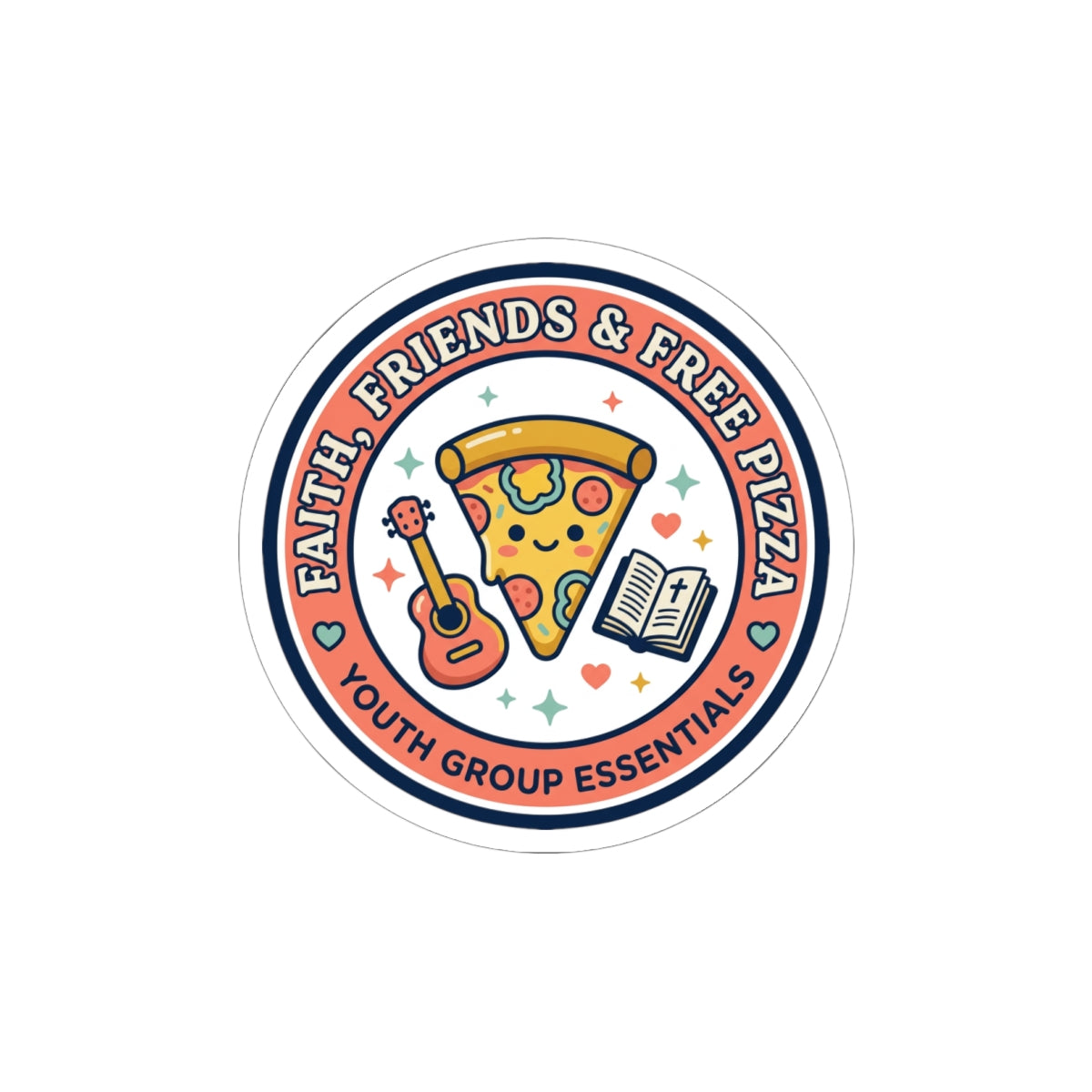 Faith, Friends & Free Pizza Sticker | Christian memes, church camp