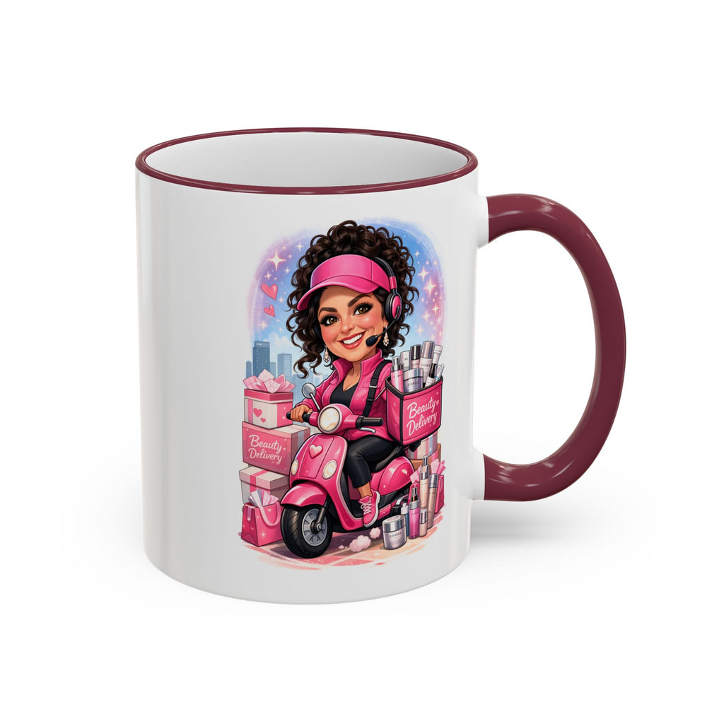 Coffee Mug — Cute Pink Makeup Girl Illustration Accent Rim & Handle