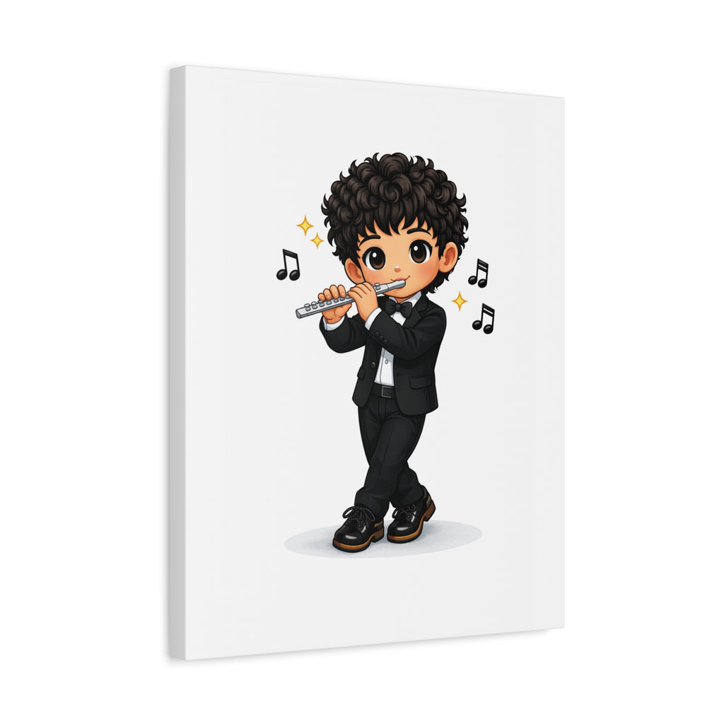 Flute Player Chibi Canvas Art — Cute Musician Wall Decor