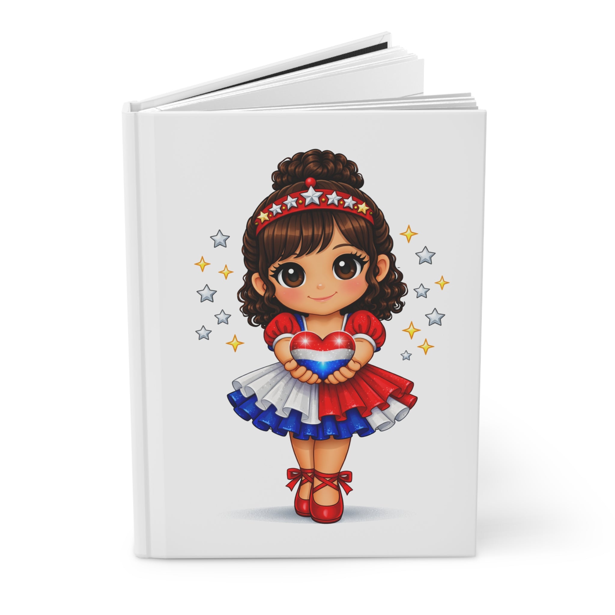 Patriotic Girl Hardcover Journal — Cute Red White & Blue Heart Notebook