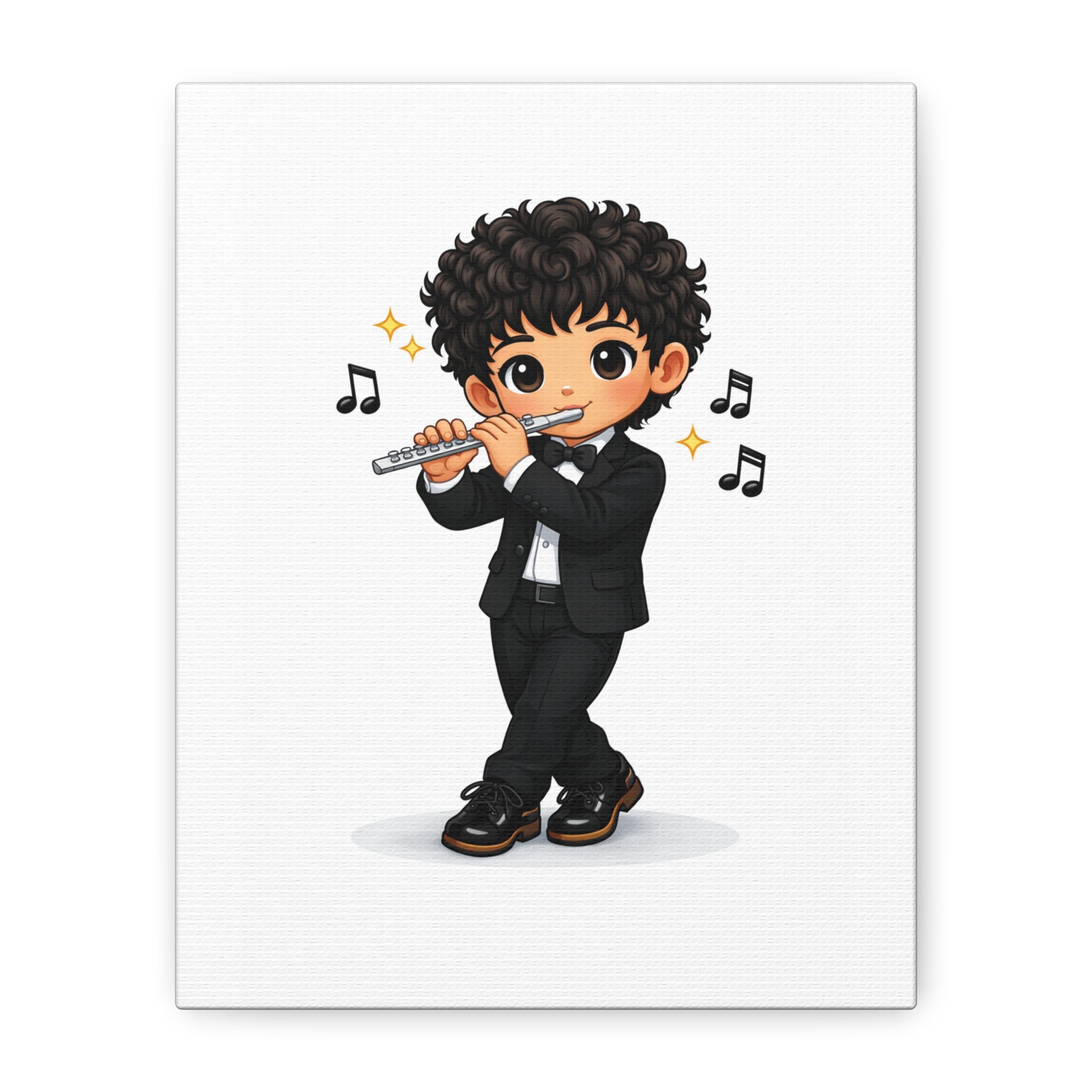 Flute Player Chibi Canvas Art — Cute Musician Wall Decor