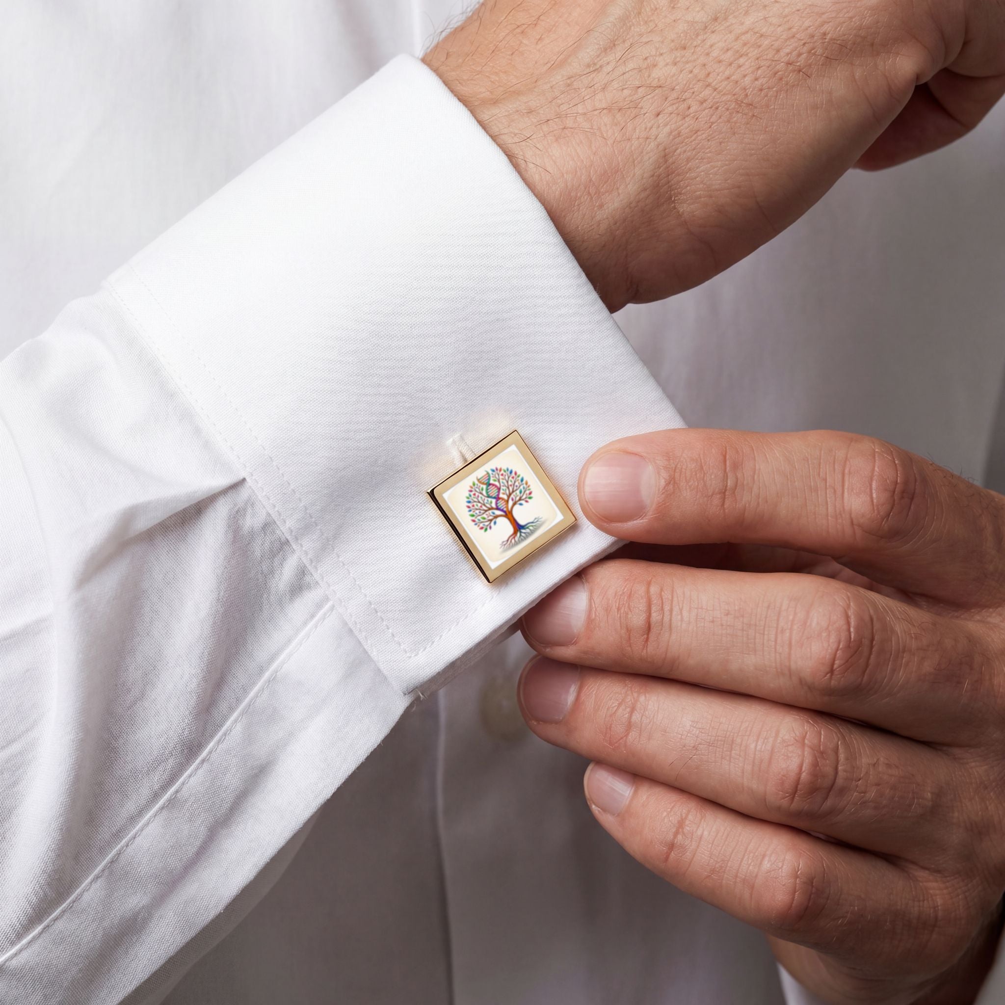 Tree of Life Gold Cufflinks — Colorful Family Heritage Wedding Gift