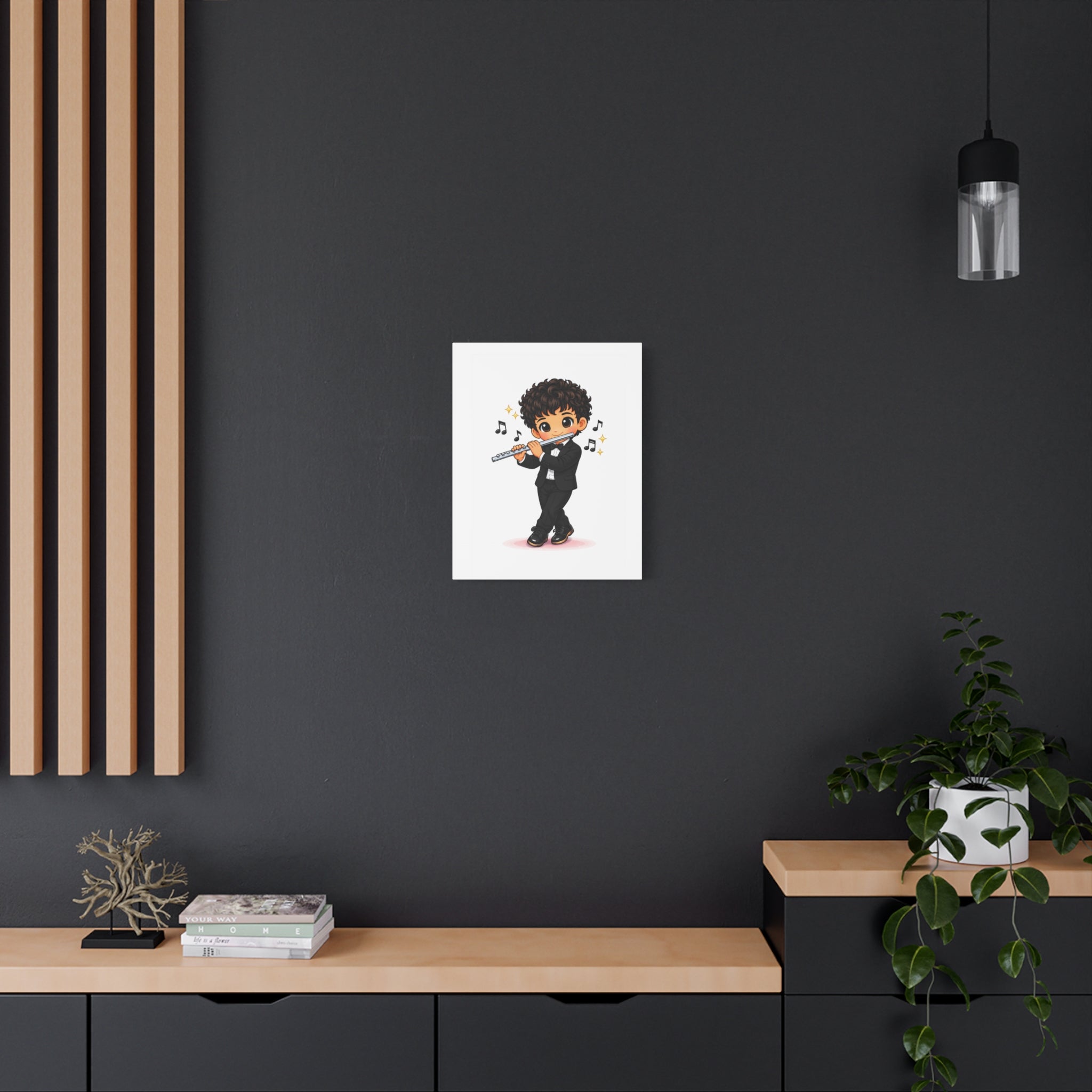 Cute Flutist Boy Matte Canvas Wall Art — Orchestra Musician Print