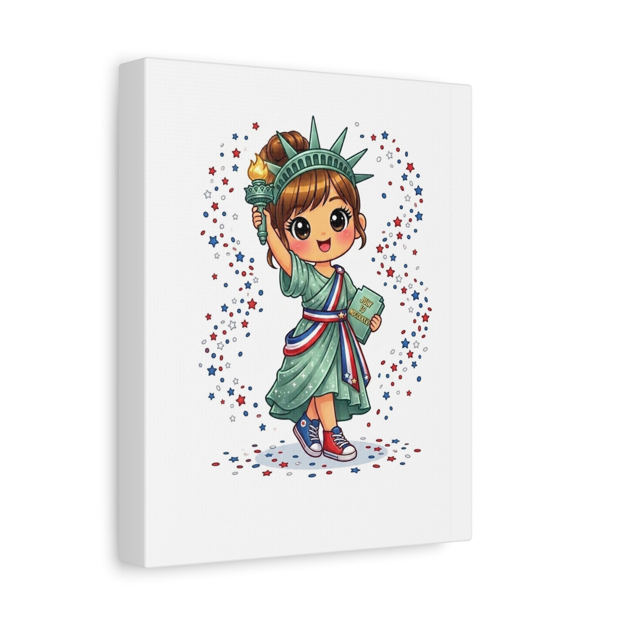 Patriotic Little Liberty Girl Canvas Print — Cute Statue of Liberty Wall Art