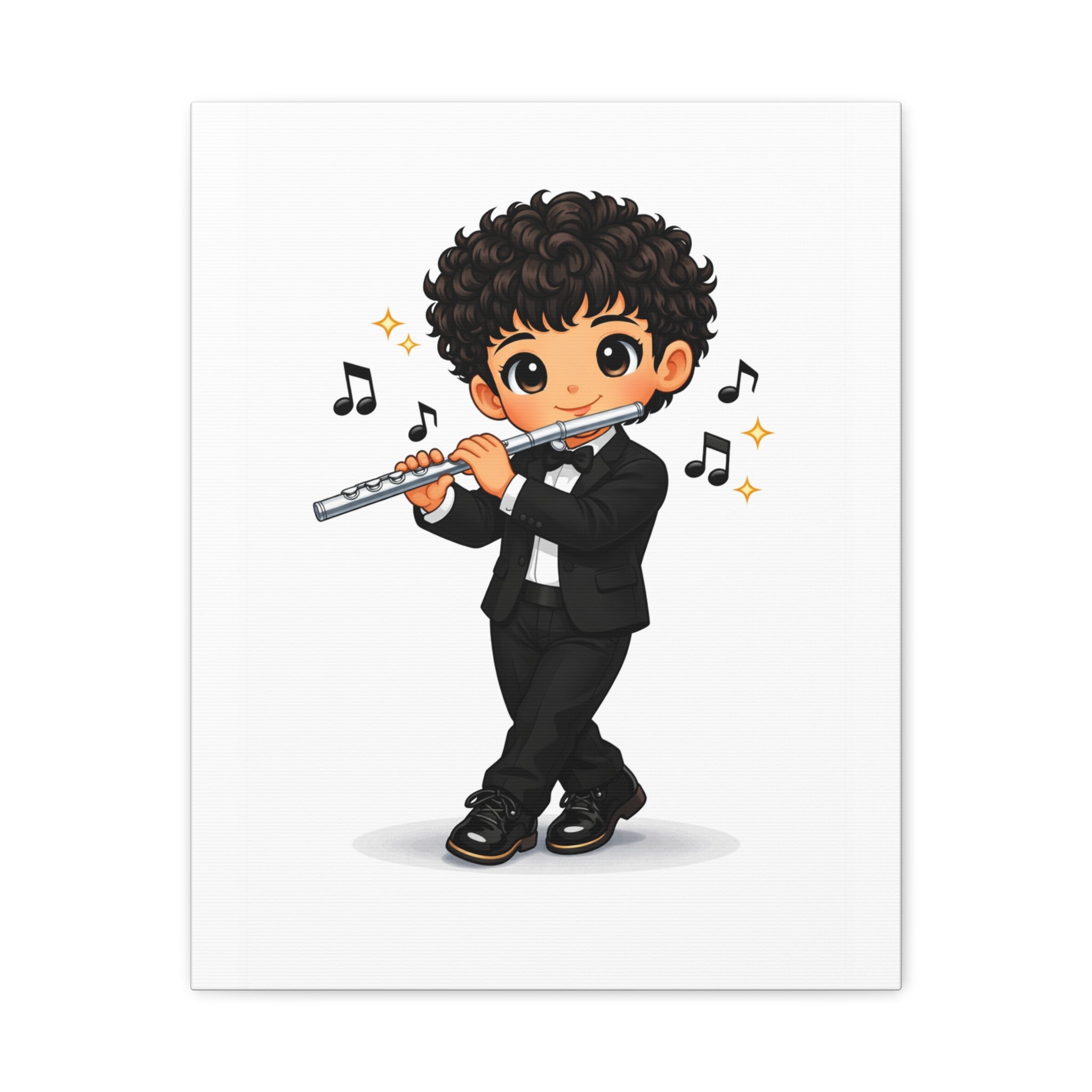 Cute Flute Player Canvas Print – Chibi Musician Wall Art (Matte Stretched)