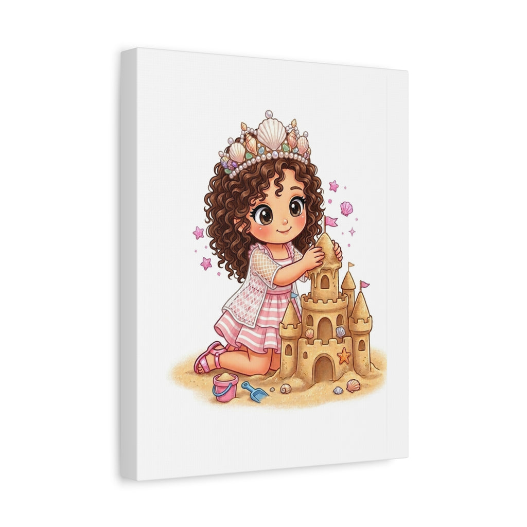 Canvas Wall Art — Little Princess Building a Sandcastle (Girls Beach Nursery Decor)