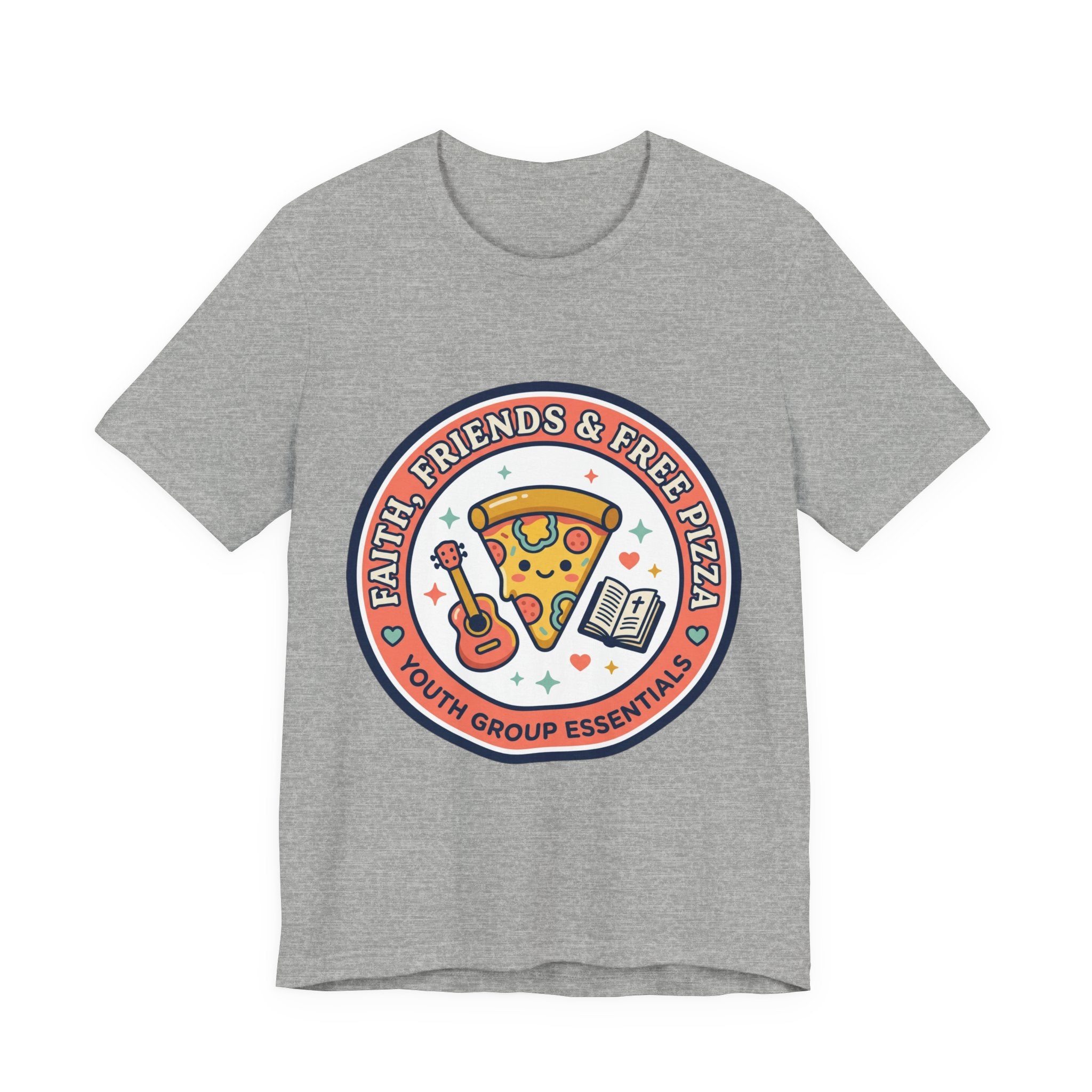 Faith, Friends & Free Pizza Tee | Christian memes, church camp retro tee