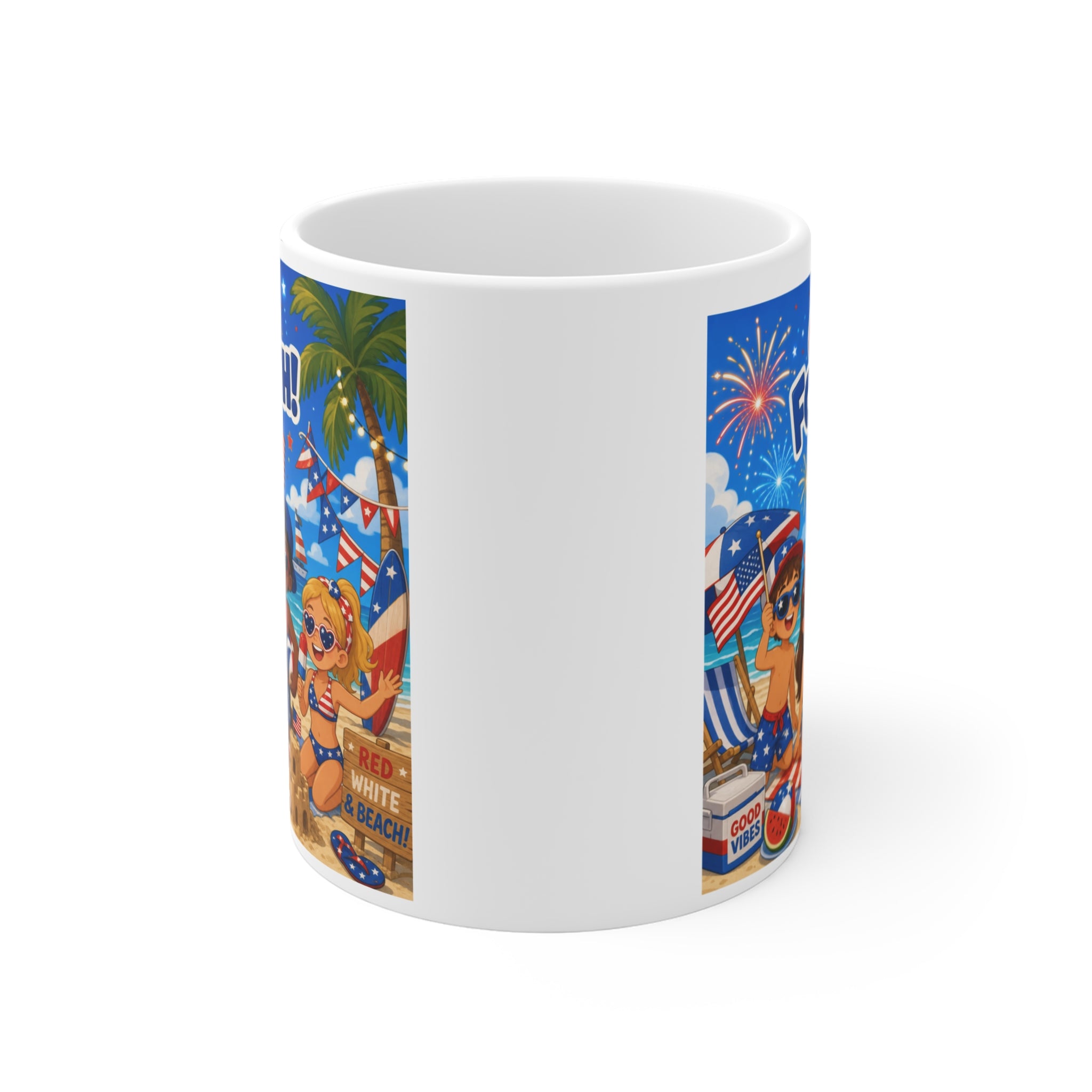 Go Fourth! 4th of July Patriotic Beach Mug — Red White & Blue Independence Day Coffee Cup