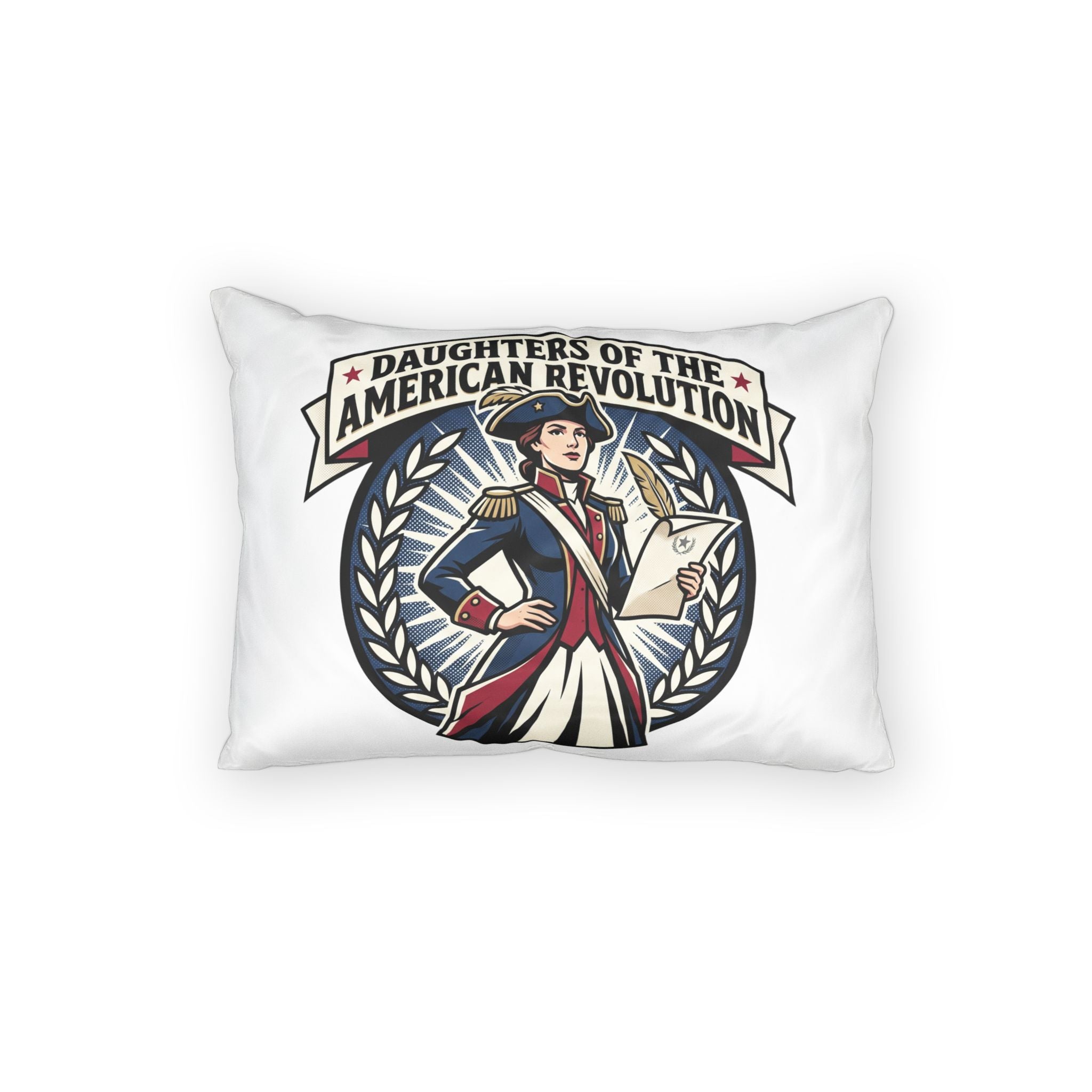 Daughters of the American Revolution Decorative Pillow Sham — Patriotic Colonial Woman Throw Pillow Cover