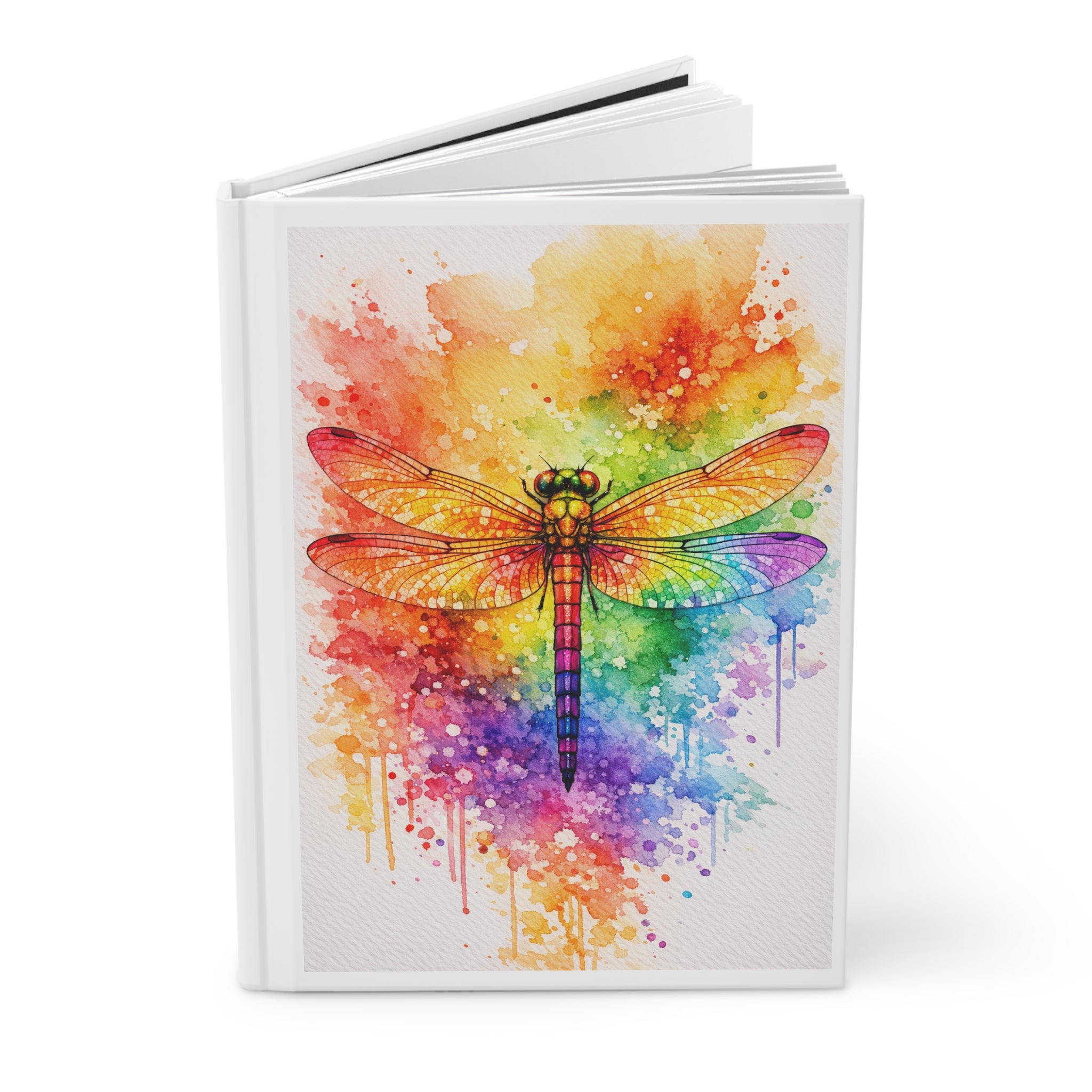 Rainbow Dragonfly Hardcover Journal — Watercolor Art Notebook for Writing & Sketching