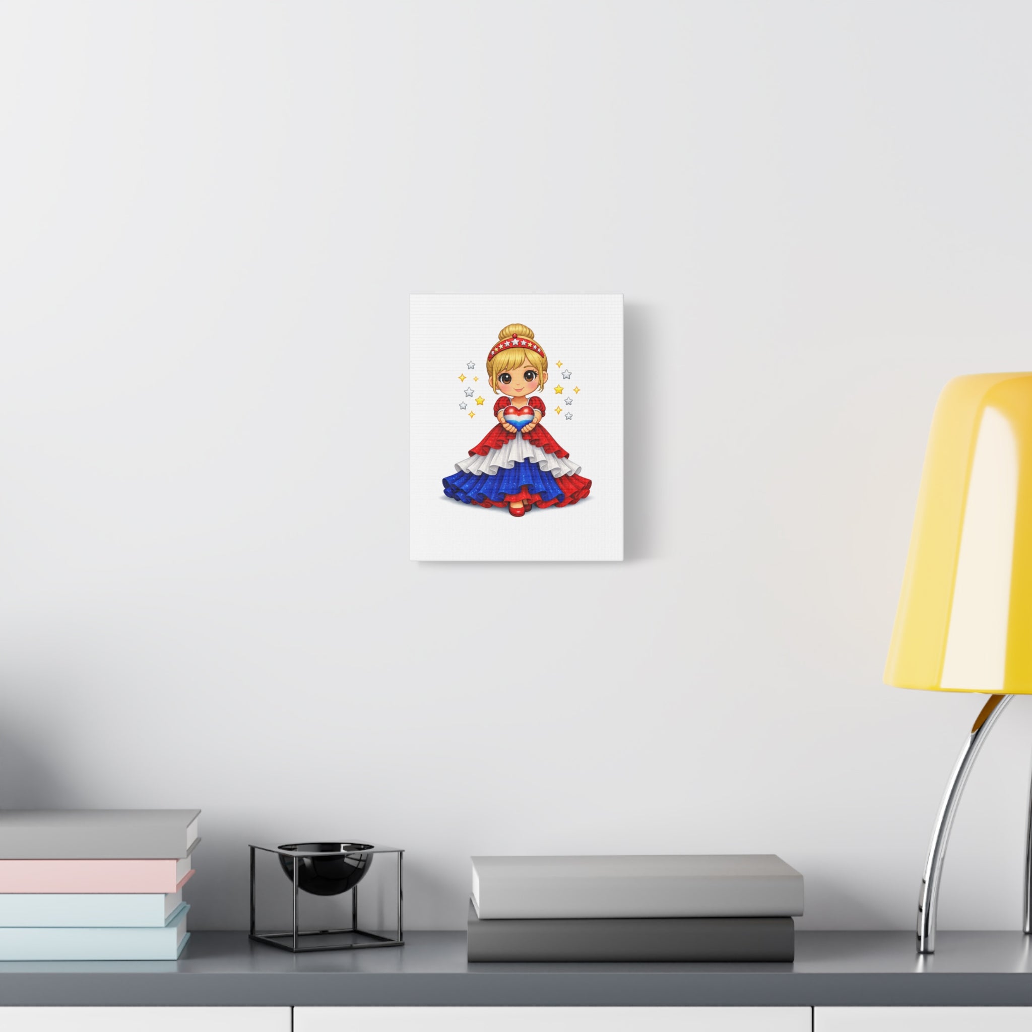 Patriotic Girl Holding Heart Matte Canvas Wall Art