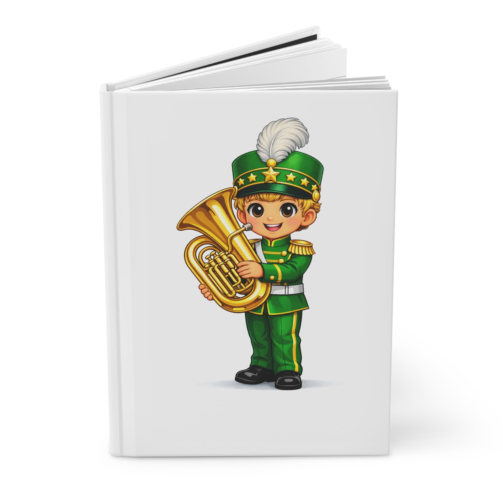 Marching Band Tuba Journal — Cute Green Band Member Hardcover Notebook