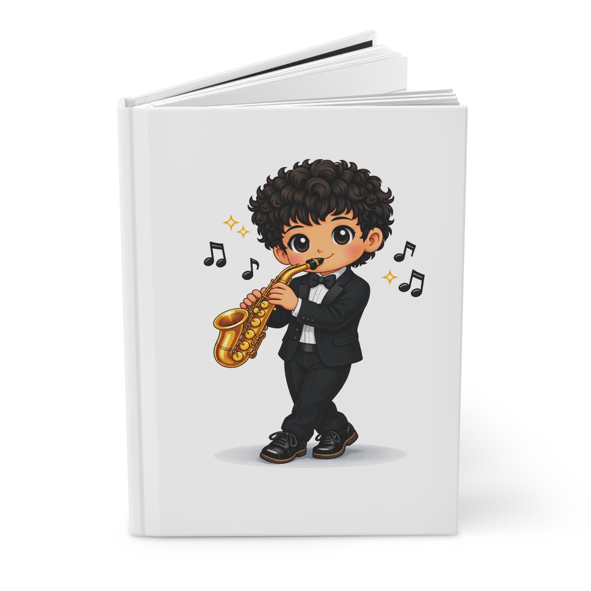 Saxophone Player Hardcover Journal — Cute Boy Musician Illustration Notebook