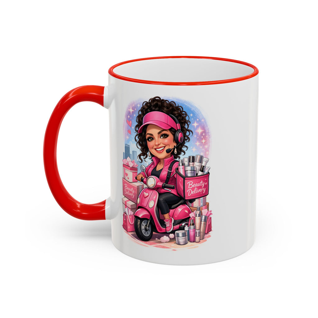 Coffee Mug — Cute Pink Makeup Girl Illustration Accent Rim & Handle