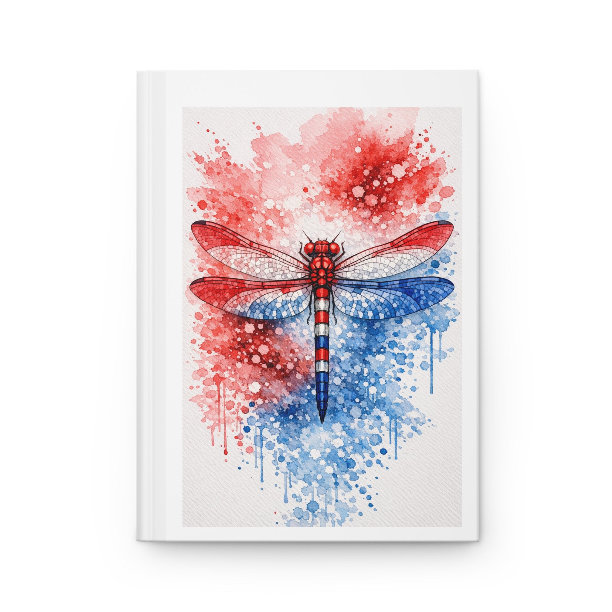 Patriotic Dragonfly Hardcover Journal — Red White & Blue Watercolor Notebook
