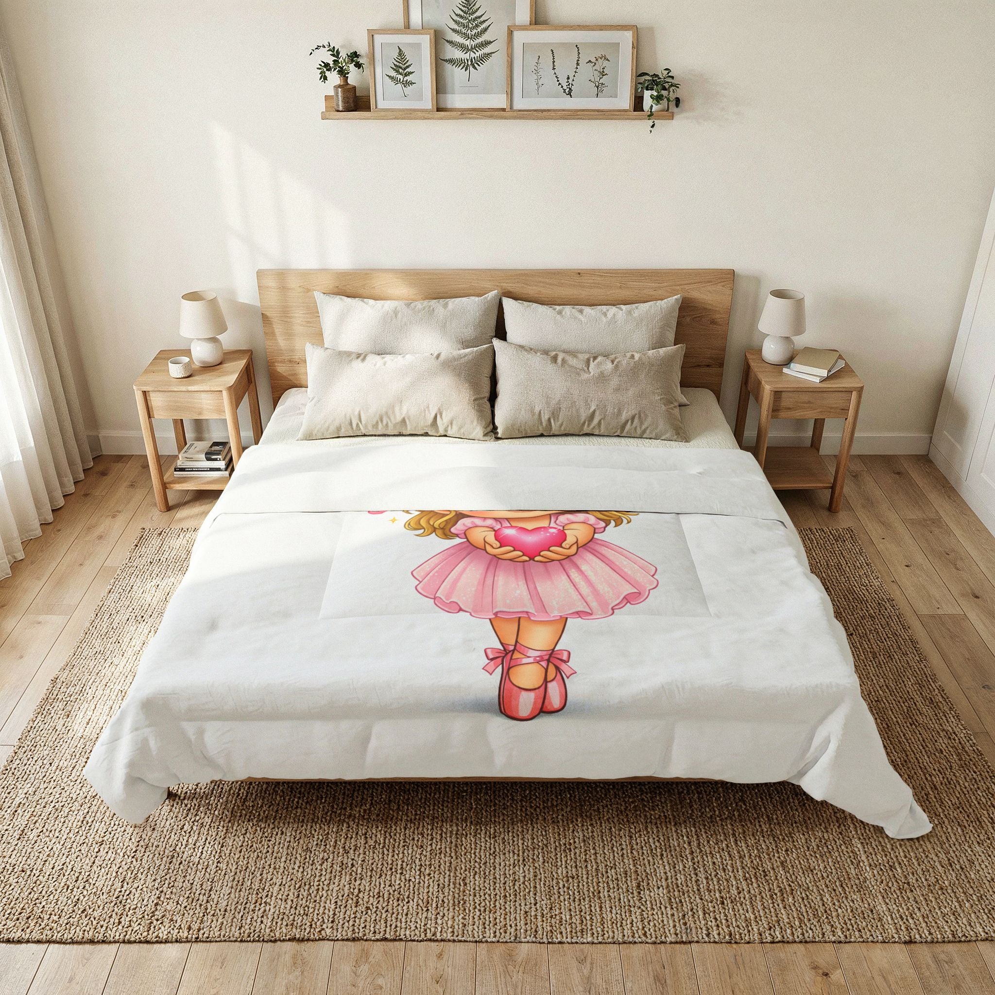 Princess Ballerina Cotton Comforter – Cute Pink Heart Girl Bedding for Kids