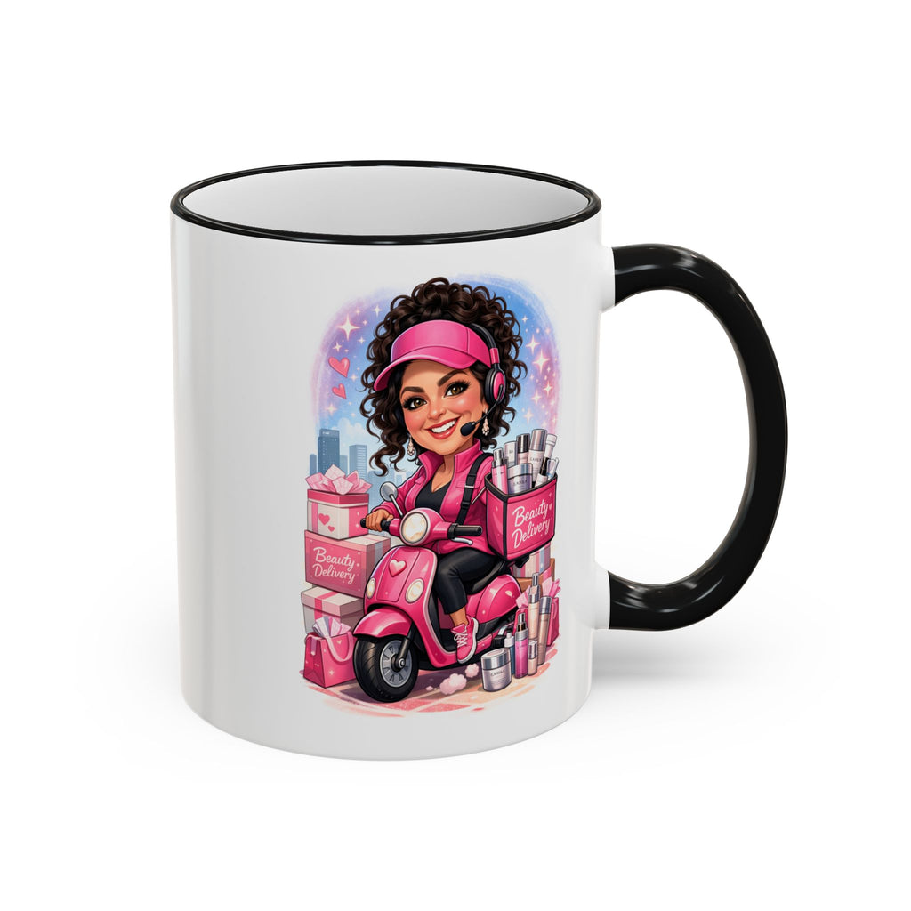 Coffee Mug — Cute Pink Makeup Girl Illustration Accent Rim & Handle