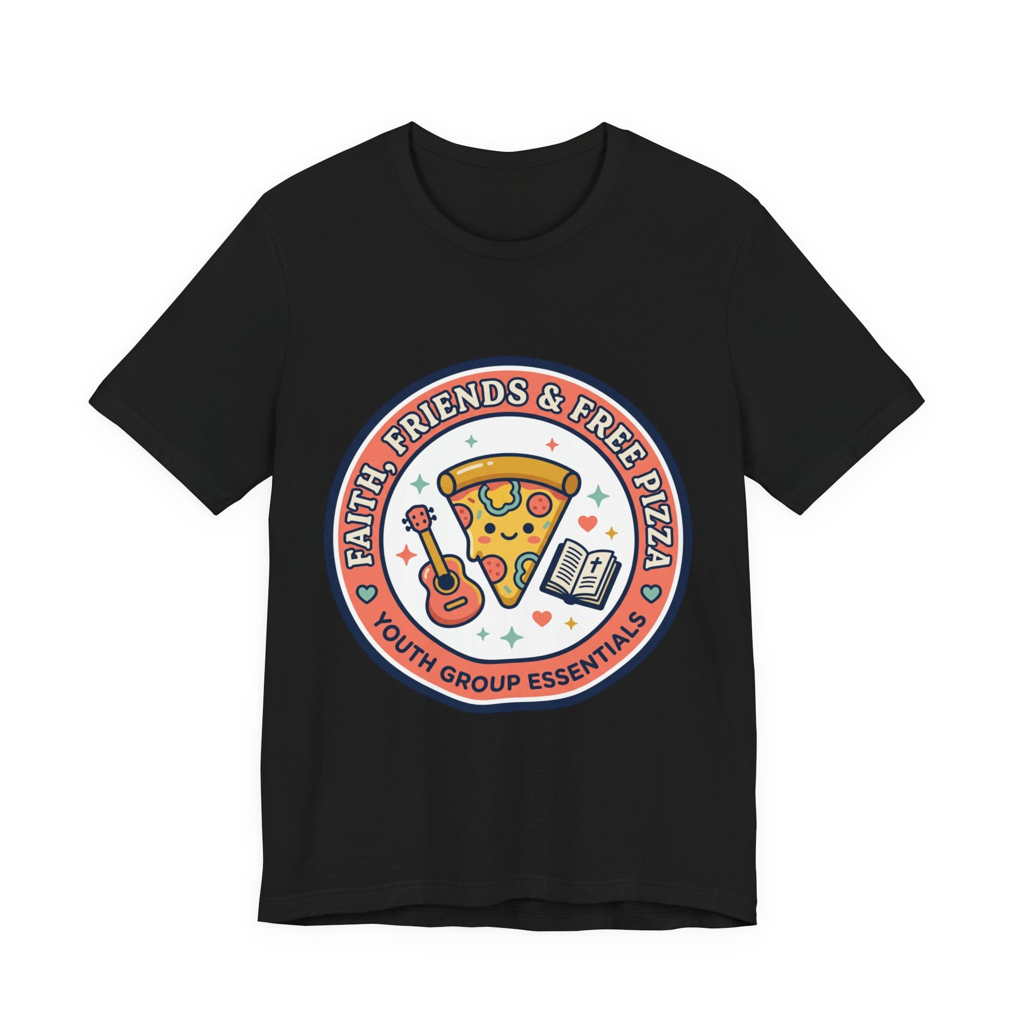 Faith, Friends & Free Pizza Tee | Christian memes, church camp retro tee