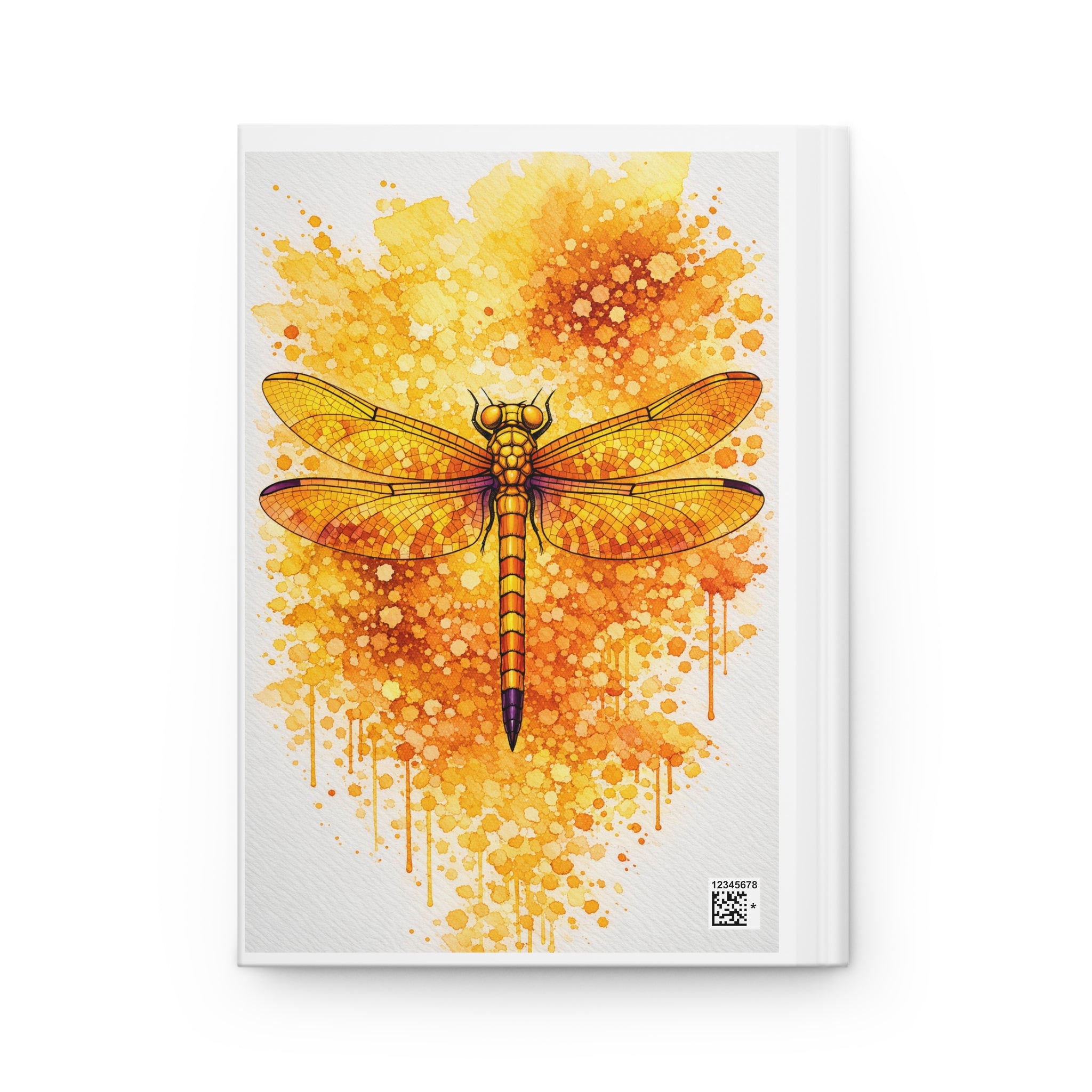 Dragonfly Watercolor Hardcover Journal — Purple & Orange Splatter Art Notebook