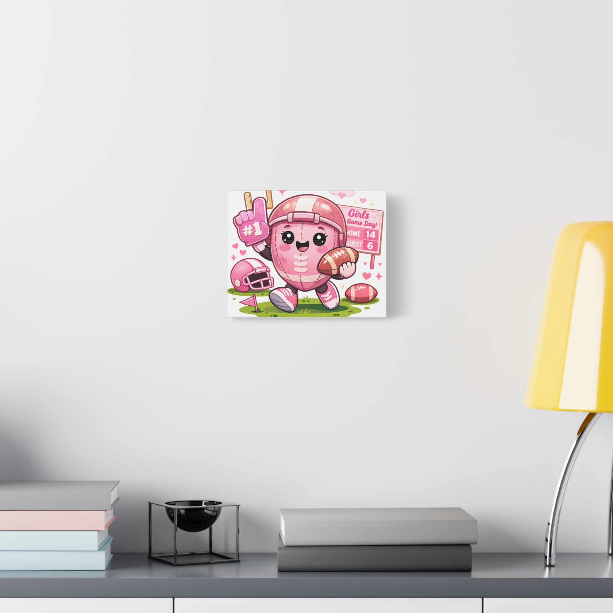 Pink Football Girl Canvas – Cute Girls’ Game Day Wall Art