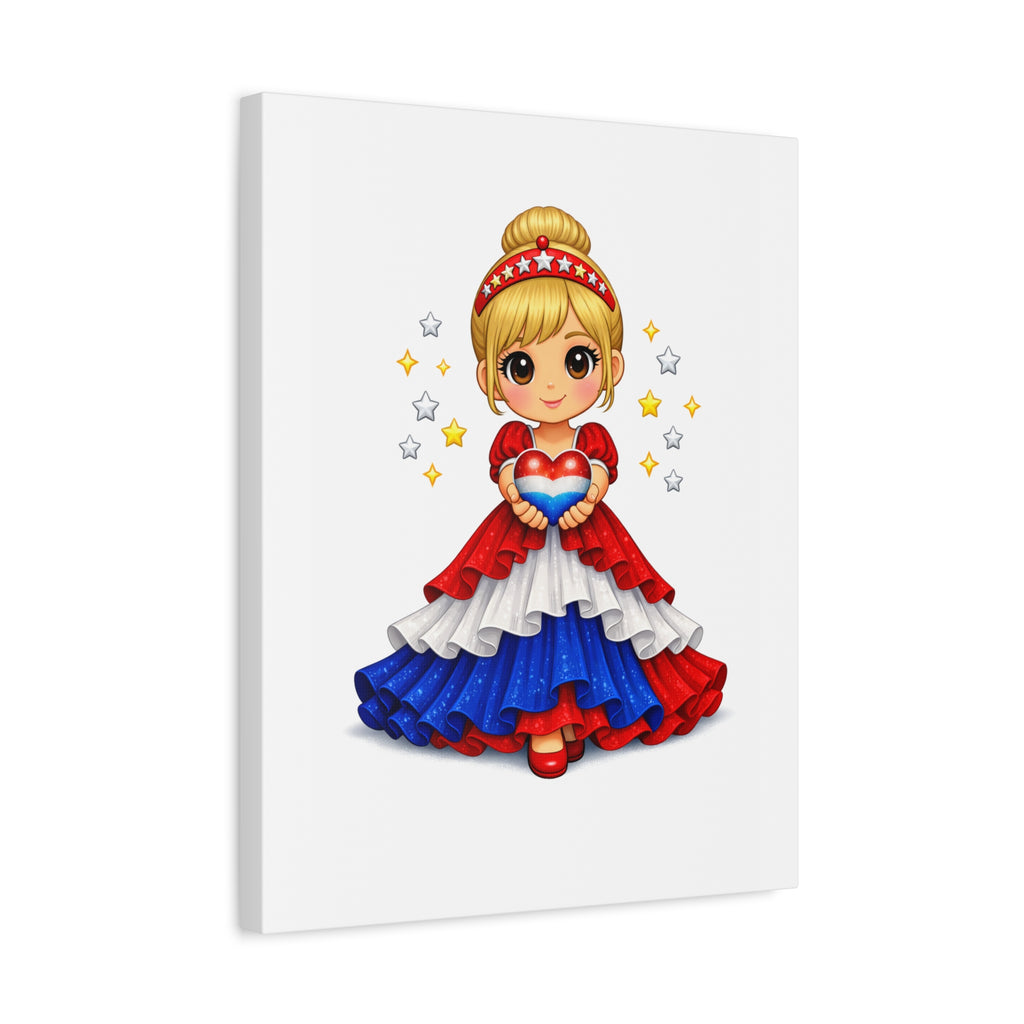 Patriotic Girl Holding Heart Matte Canvas Wall Art