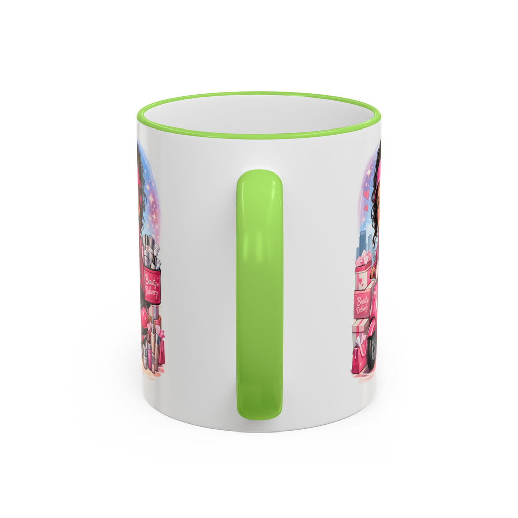 Coffee Mug — Cute Pink Makeup Girl Illustration Accent Rim & Handle