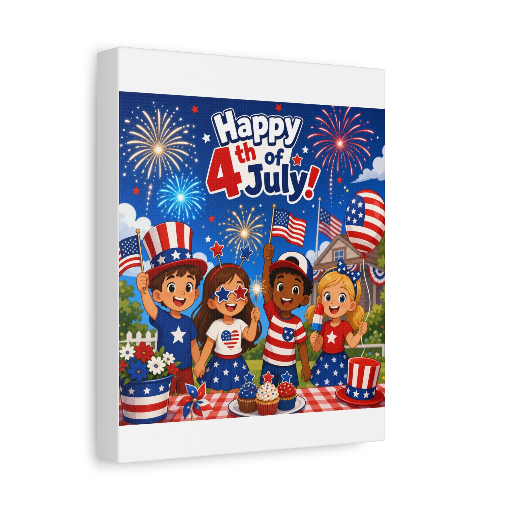 4th of July Kids Canvas Art – Happy 4th of July Patriotic Wall Decor