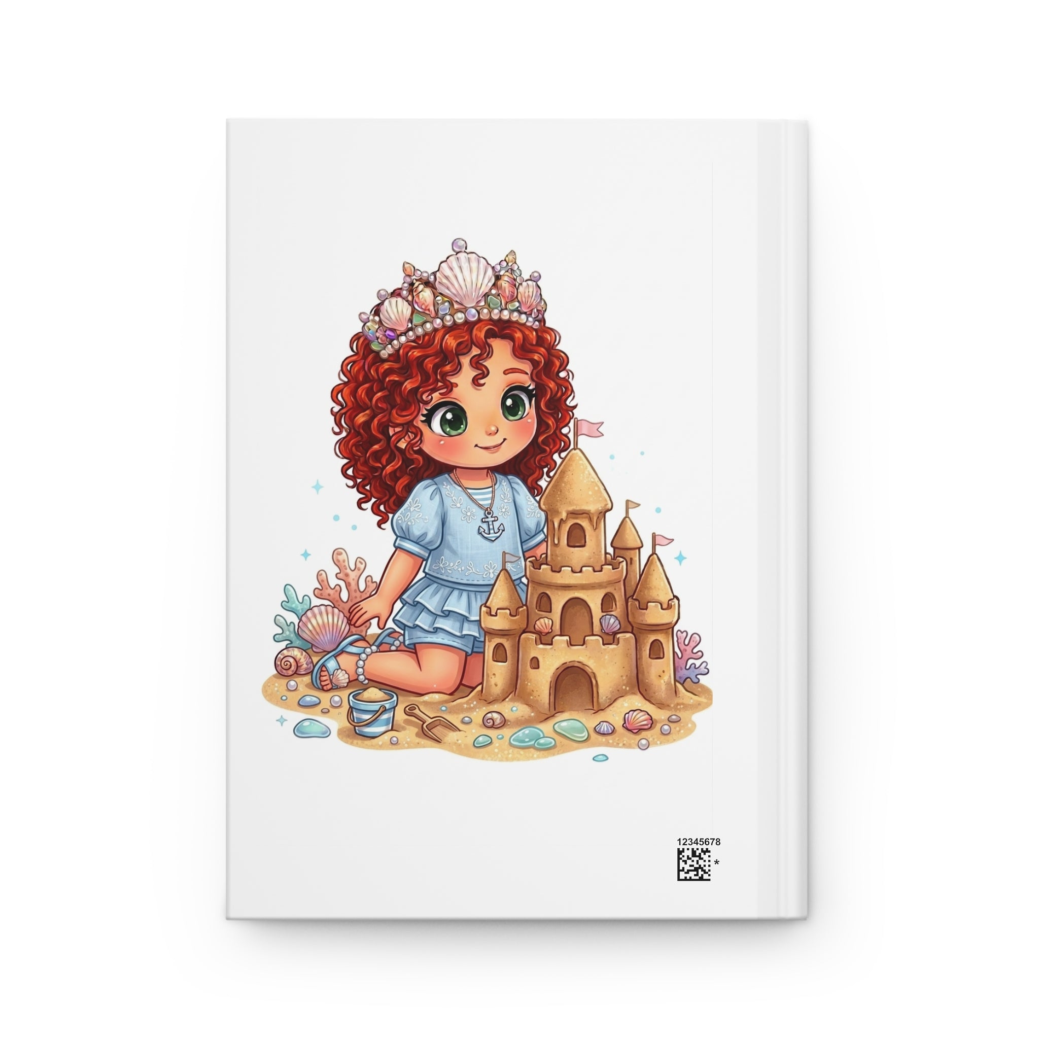 Mermaid Princess Sandcastle Hardcover Journal — Cute Redhead Girl Beach Notebook